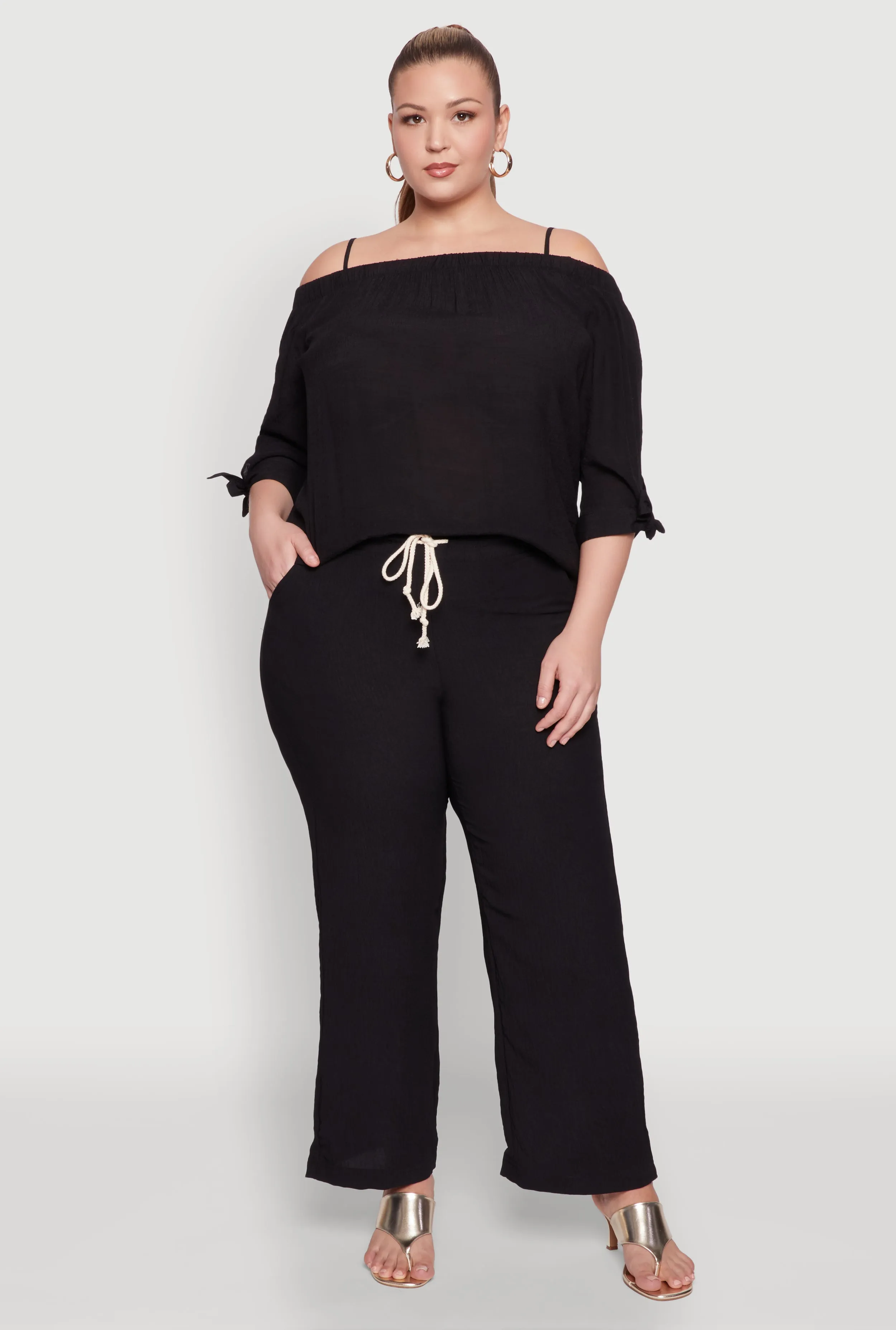 Plus Size Airy High Waisted Palazzo Pants sold by Rainbow