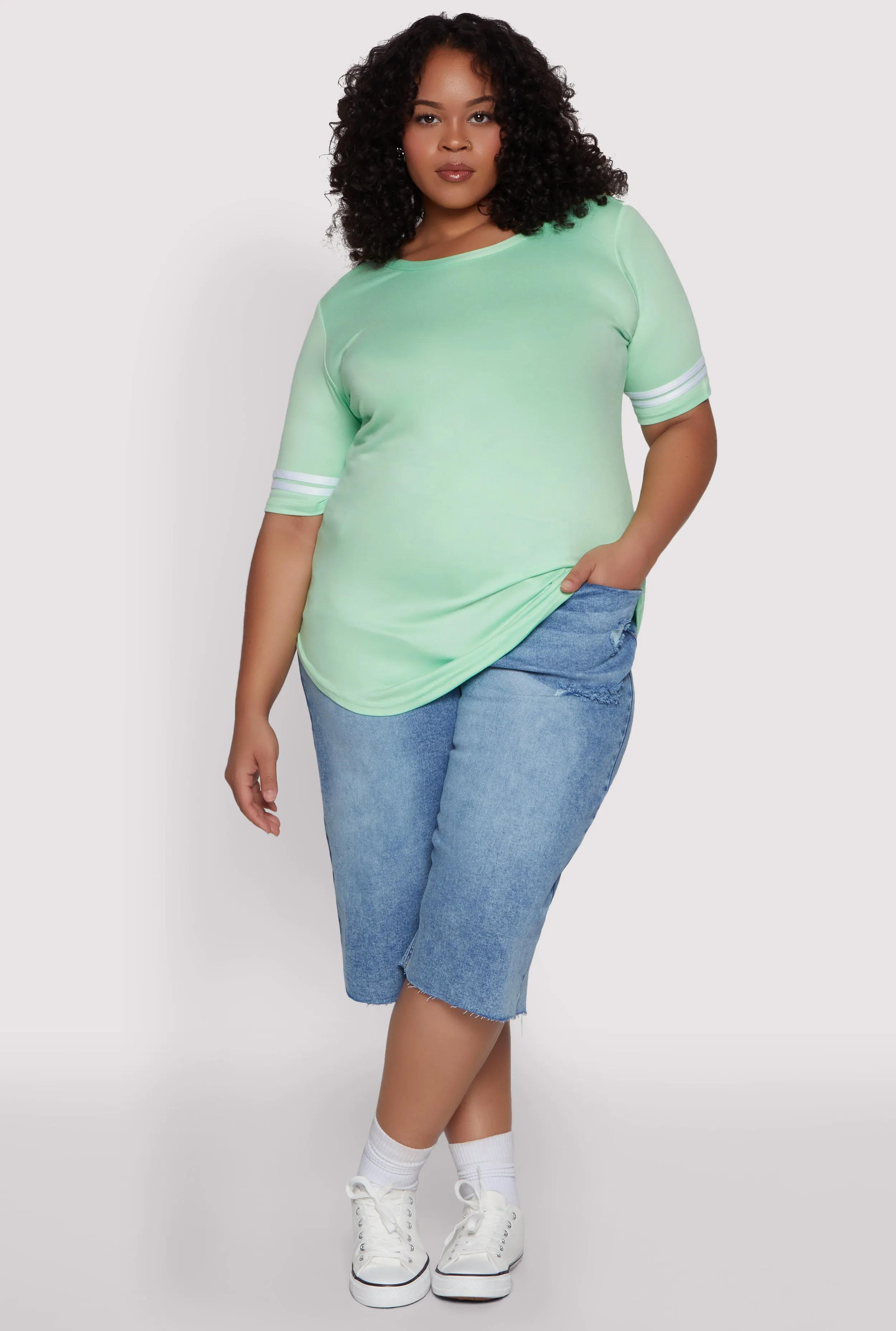 Plus Size Varsity Stripe Sleeve Tee sold by Rainbow product image thumbnail 3