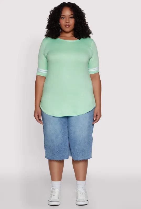 Plus Size Varsity Stripe Sleeve Tee sold by Rainbow