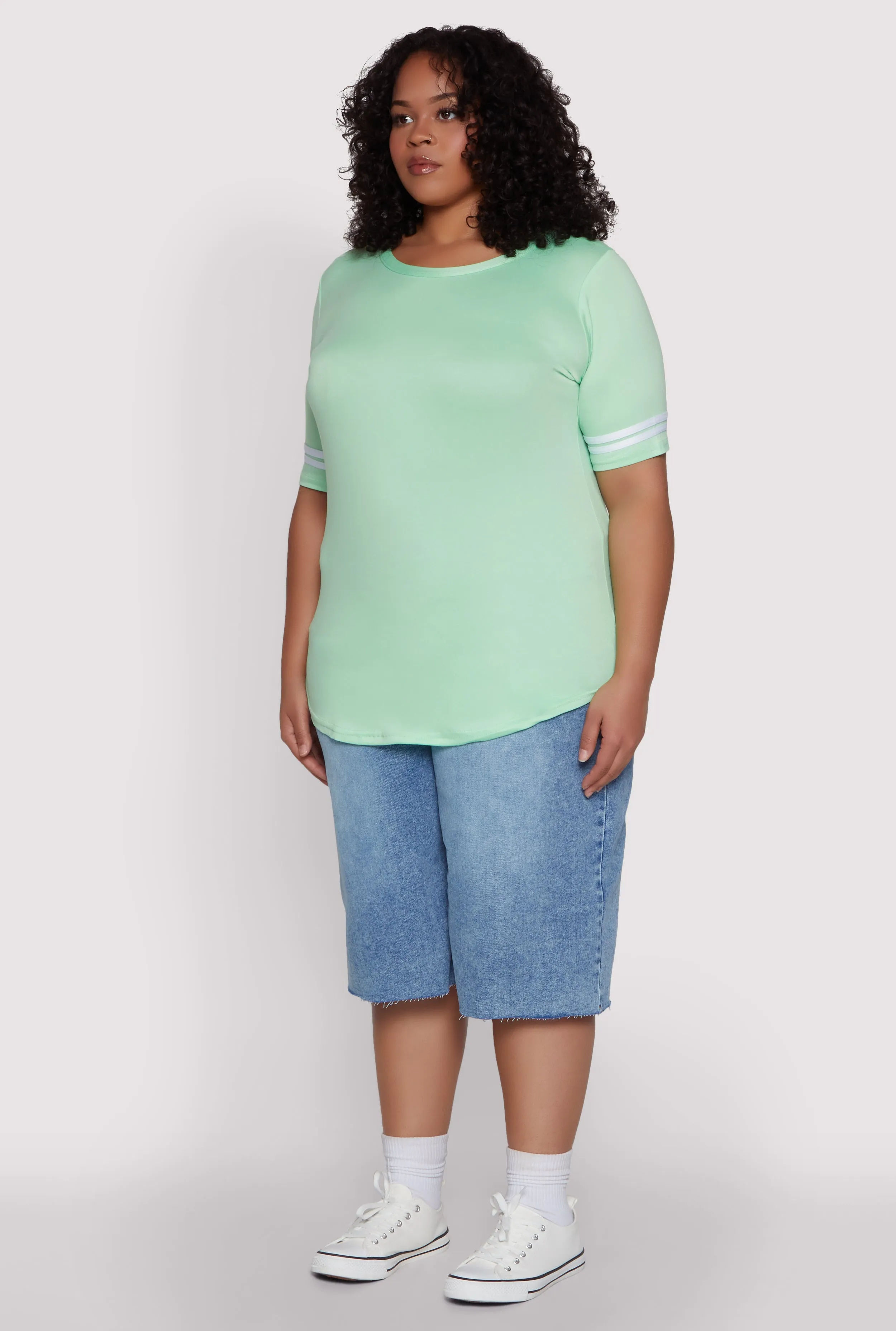 Plus Size Varsity Stripe Sleeve Tee sold by Rainbow product image thumbnail 5