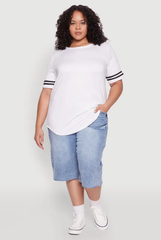Plus Size Varsity Stripe Sleeve Tee sold by Rainbow