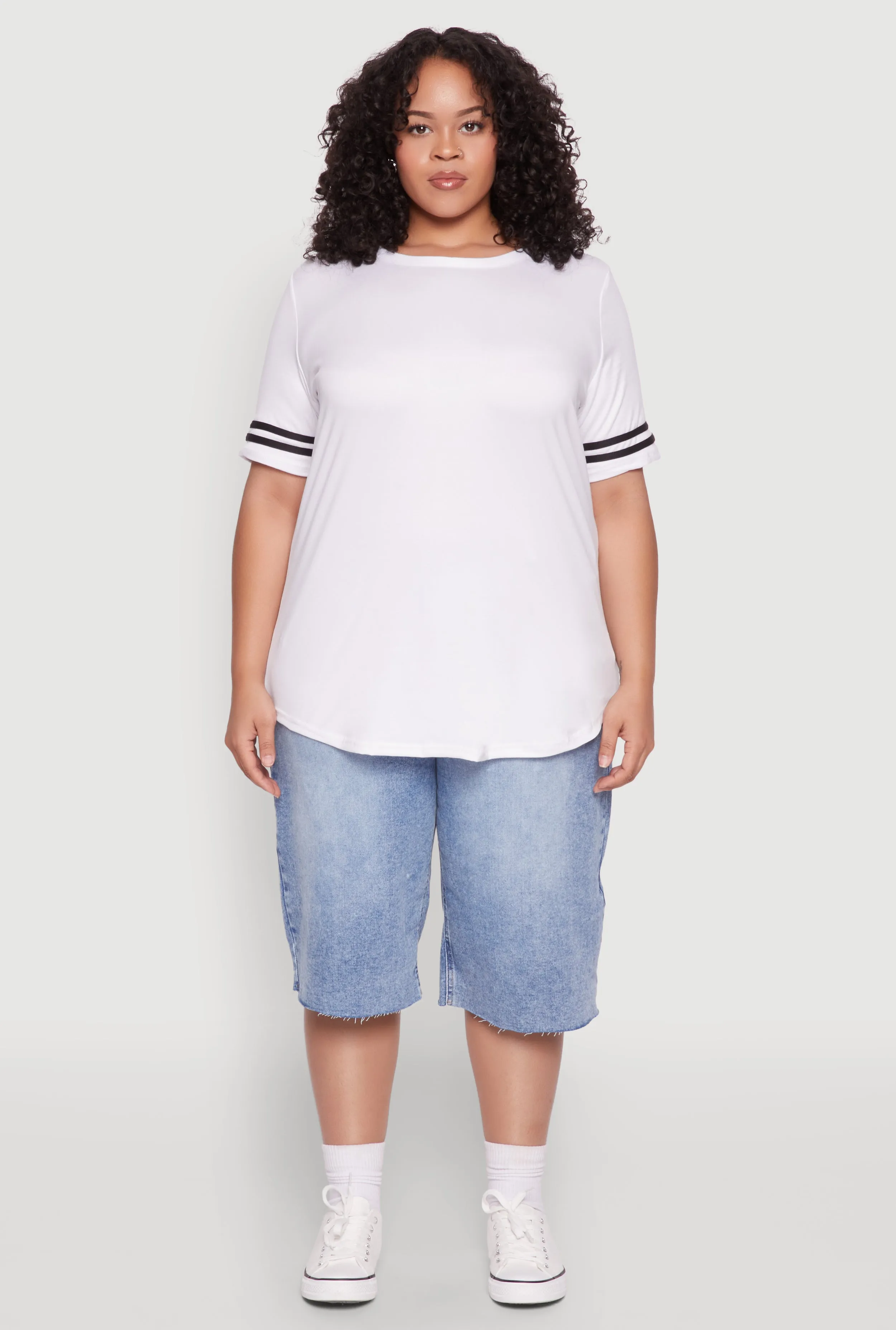 Plus Size Varsity Stripe Sleeve Tee sold by Rainbow product image thumbnail 3