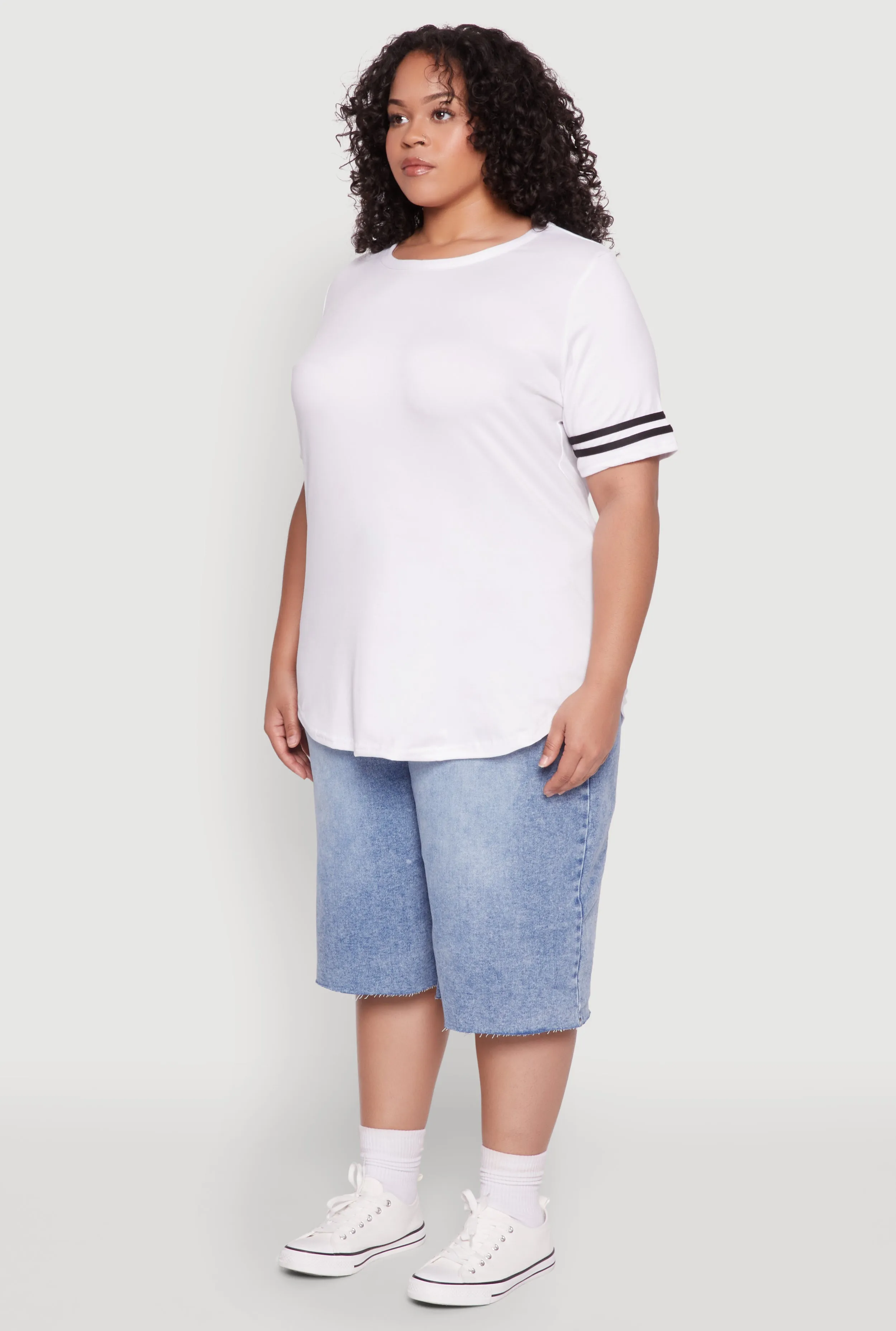 Plus Size Varsity Stripe Sleeve Tee sold by Rainbow product image thumbnail 5