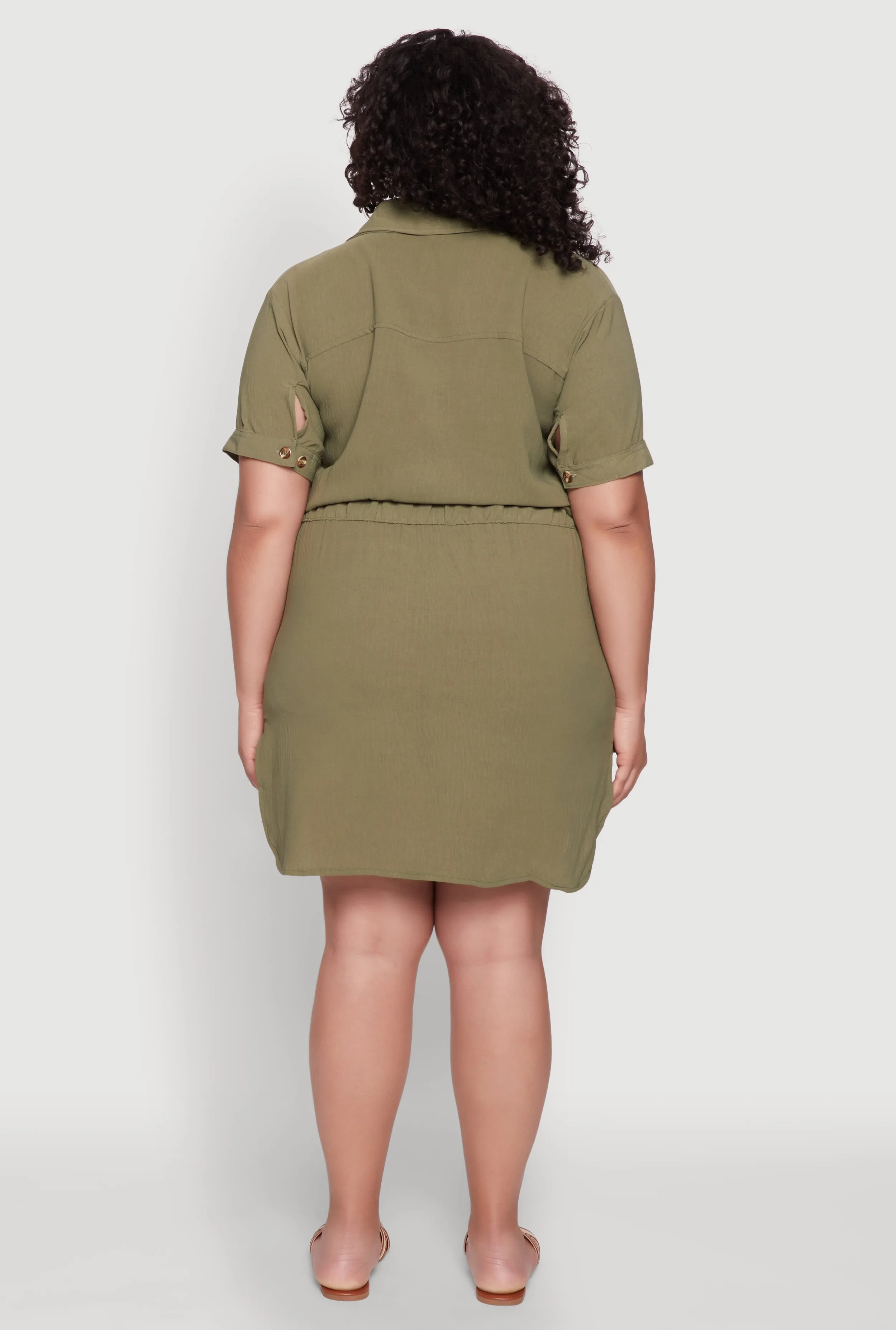 Plus Size Button Front Tie Waist Shirt Dress sold by Rainbow product image thumbnail 5