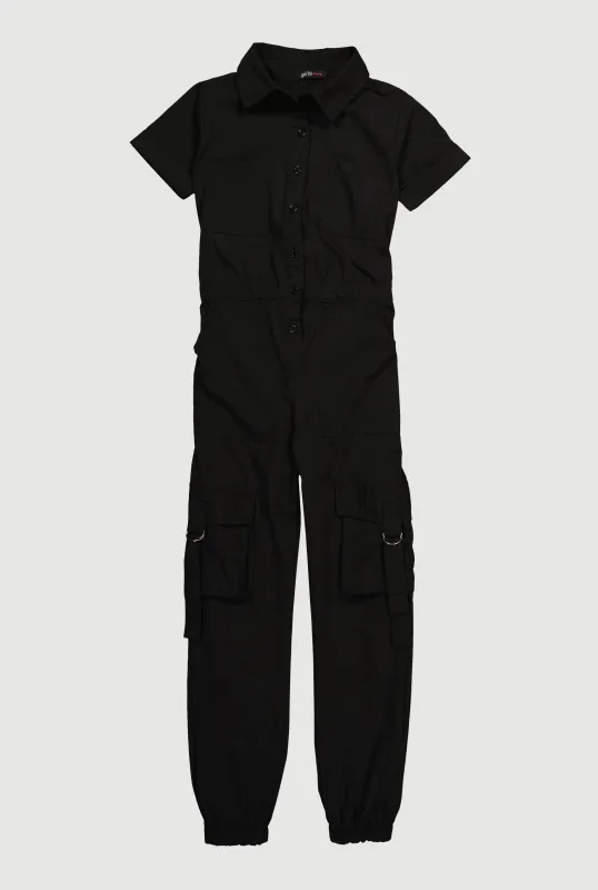 Girls Poplin Pull Tab Utility Jumpsuit sold by Rainbow