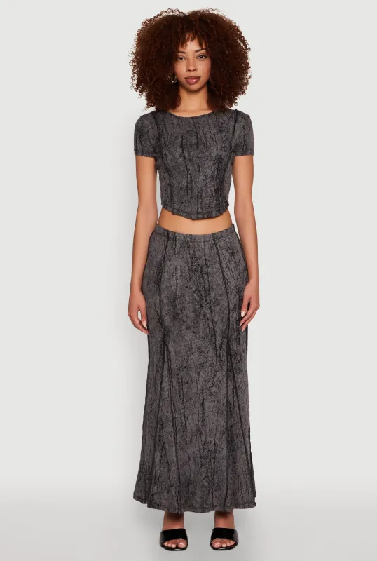 Mineral Wash Pintuck Maxi Skirt sold by Rainbow