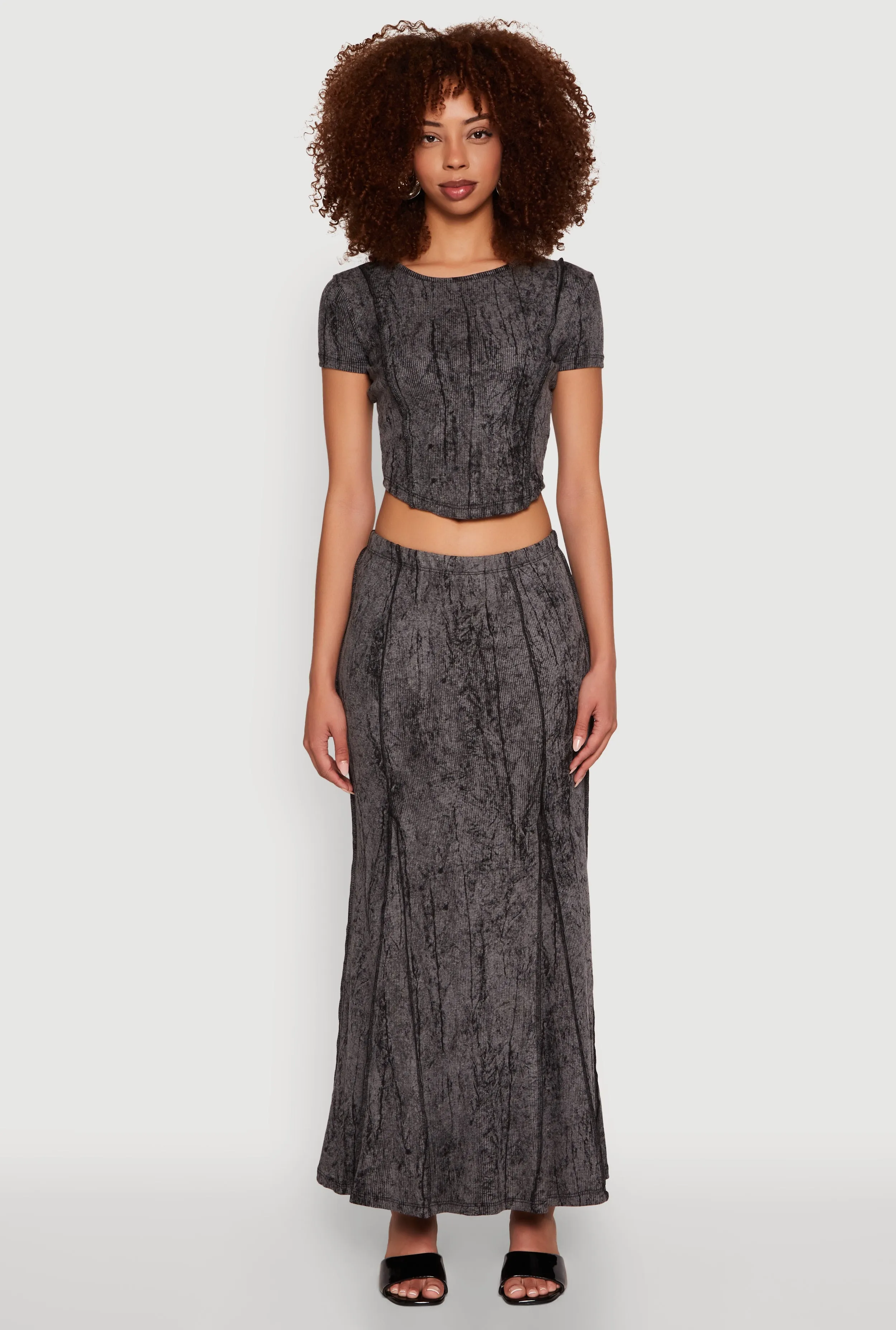 Mineral Wash Pintuck Maxi Skirt sold by Rainbow