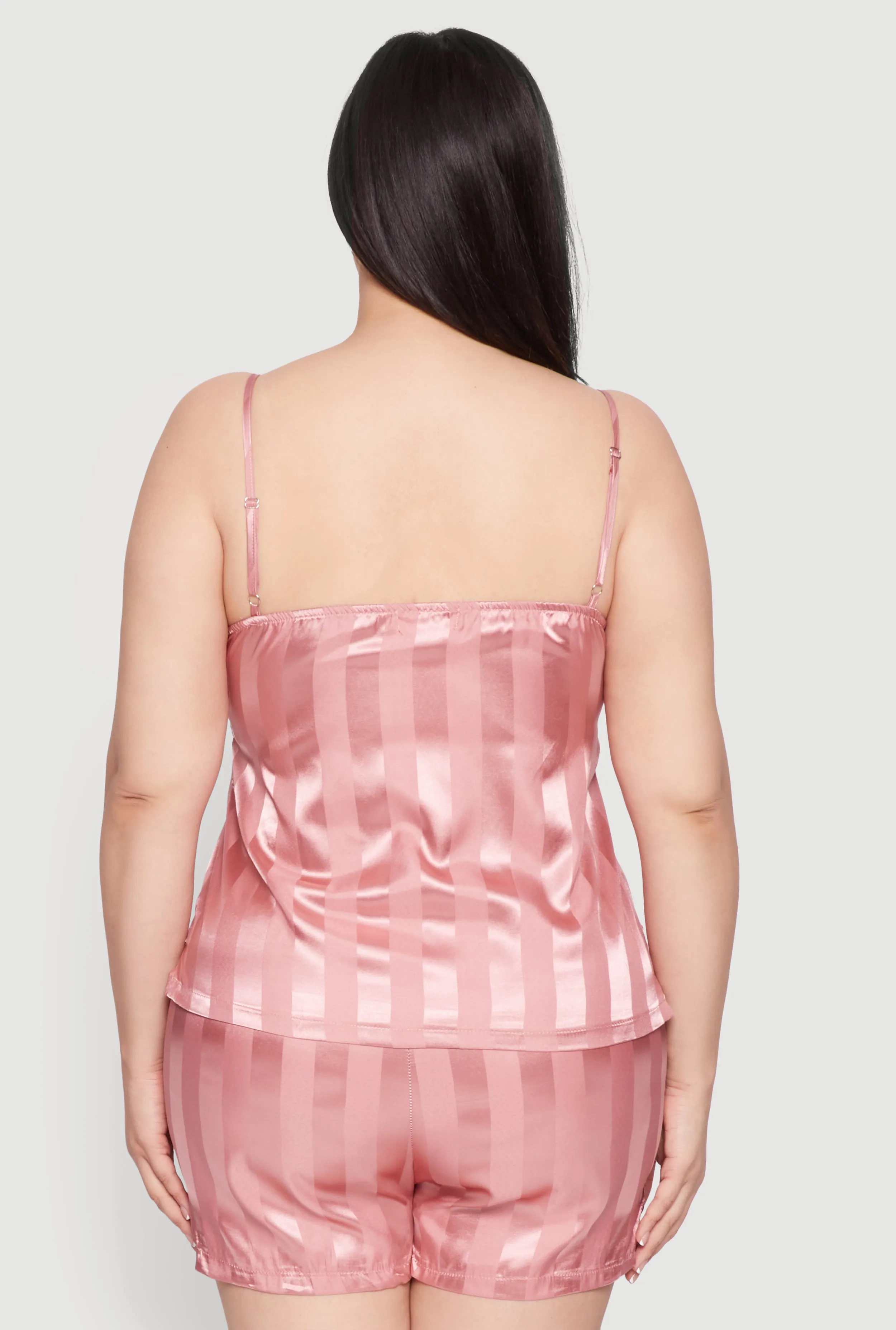 Plus Size Satin Shadow Stripe Pajama Cami and Shorts sold by Rainbow product image thumbnail 3