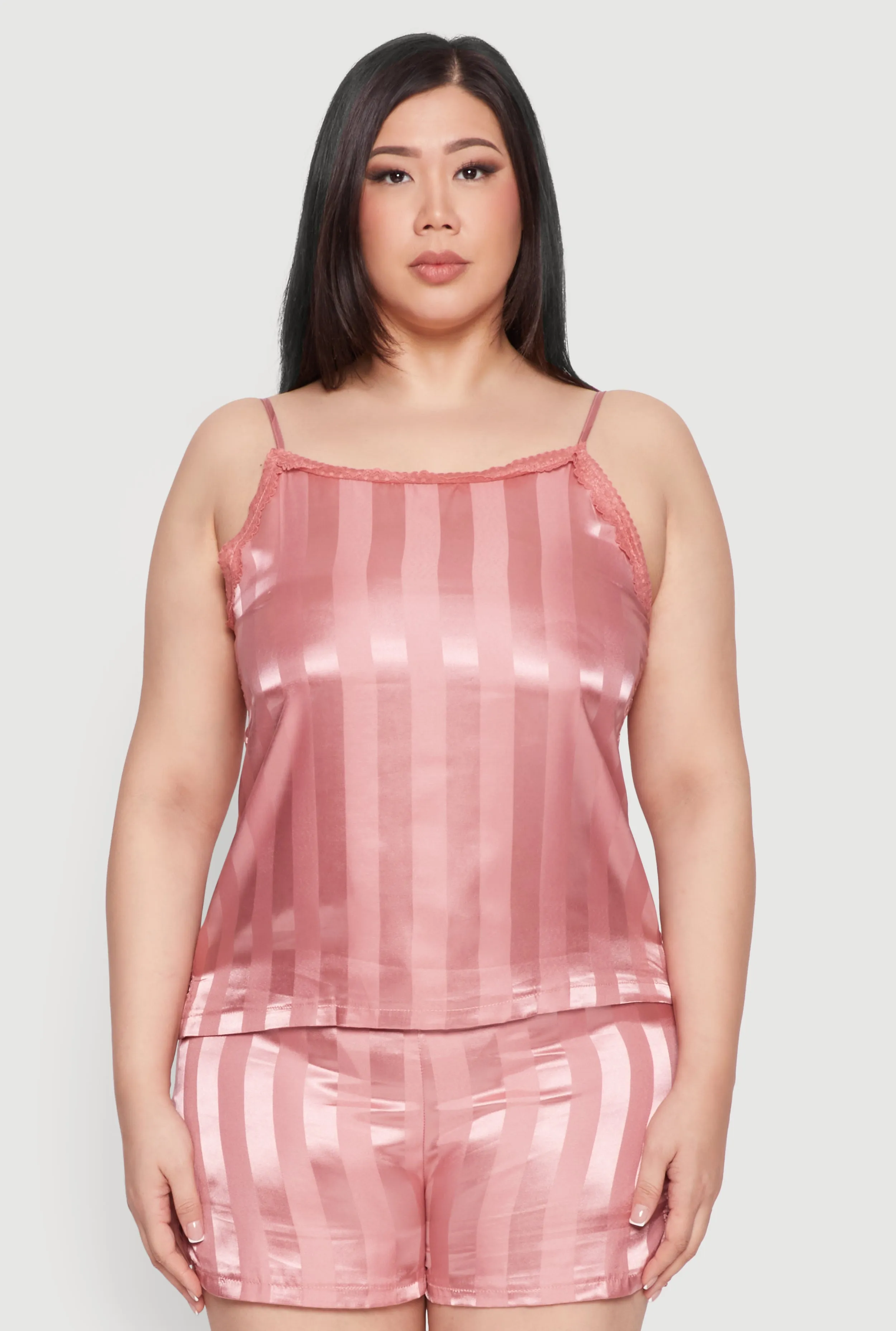 Plus Size Satin Shadow Stripe Pajama Cami and Shorts sold by Rainbow product image thumbnail 2