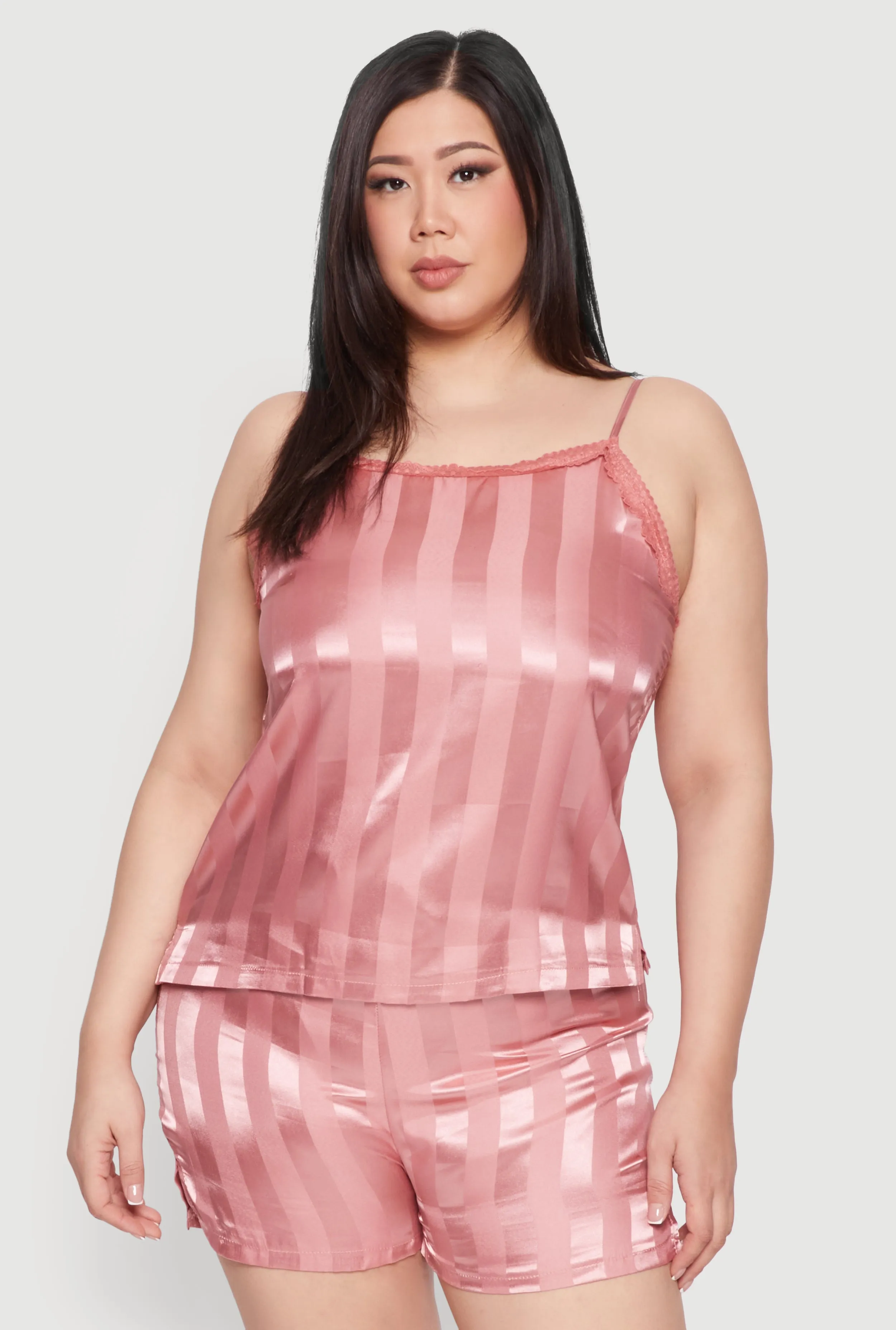 Plus Size Satin Shadow Stripe Pajama Cami and Shorts sold by Rainbow