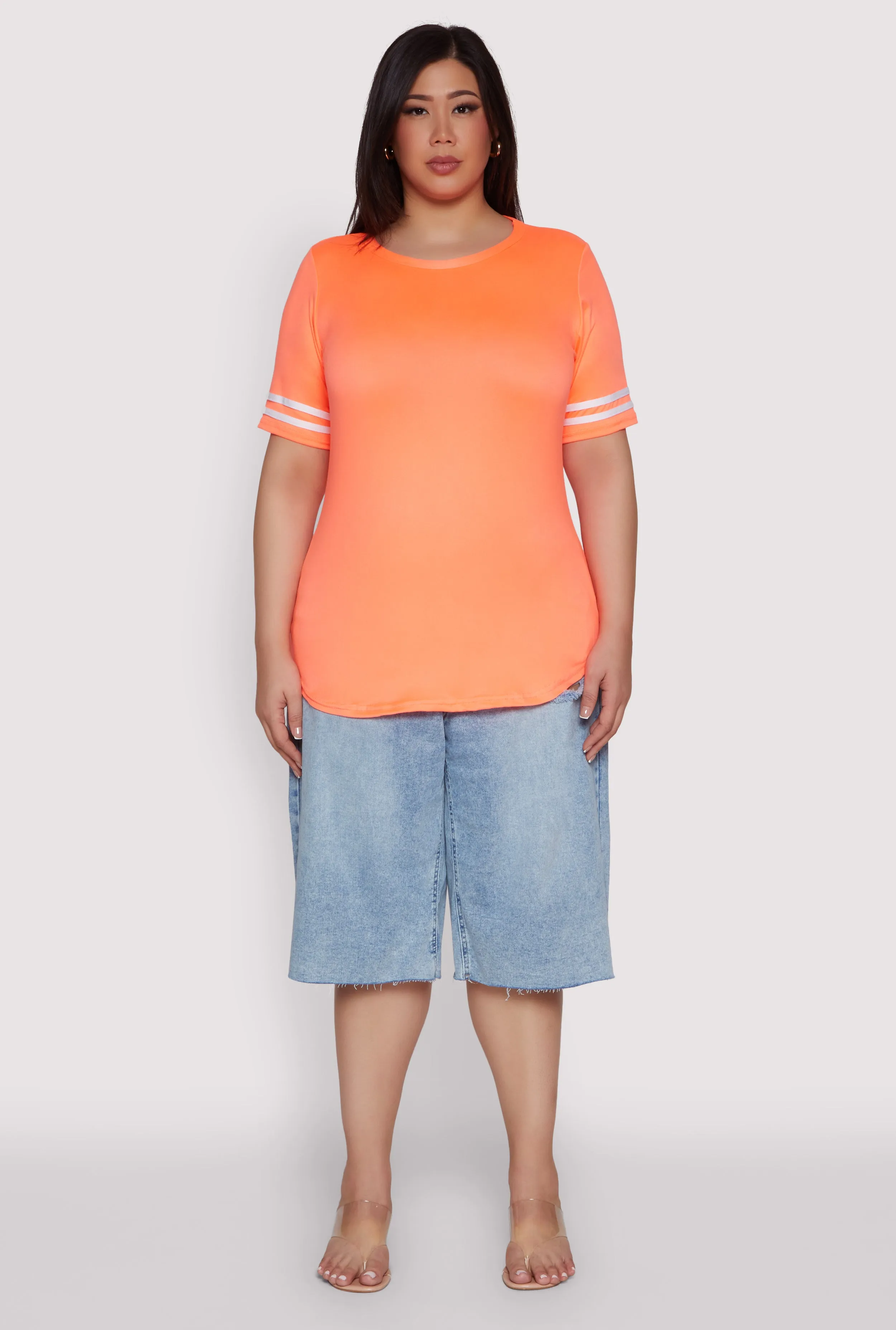 Plus Size Varsity Stripe Sleeve Tee sold by Rainbow