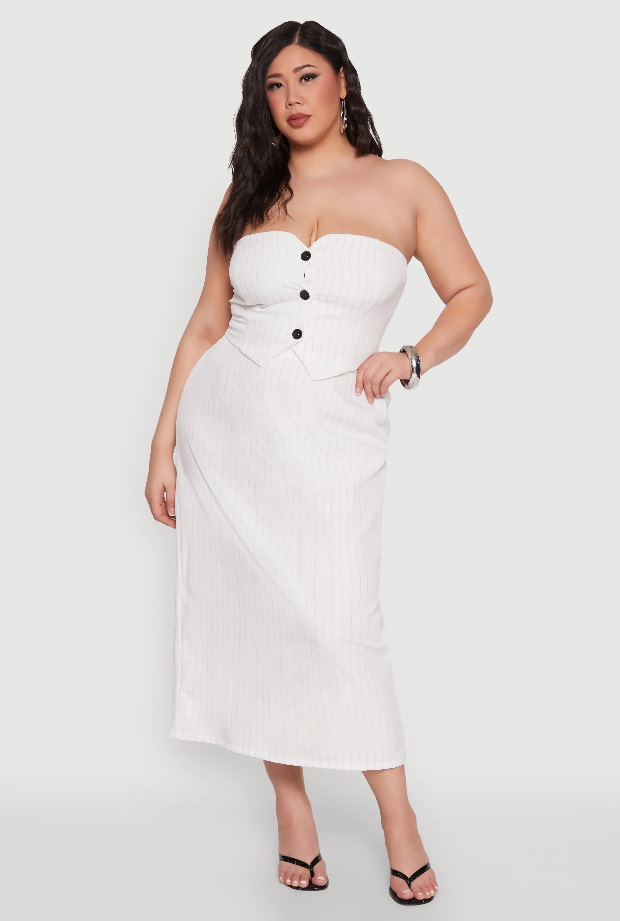 Plus Size Pinstripe Button Front Strapless Top sold by Rainbow product image thumbnail 3