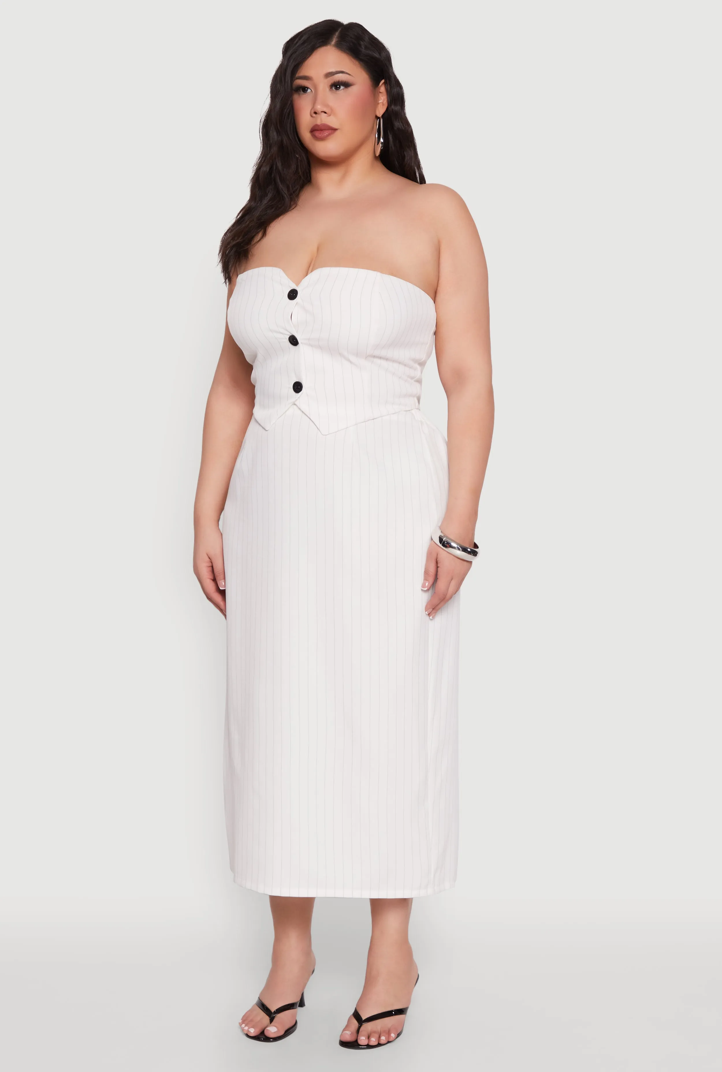 Plus Size Pinstripe Button Front Strapless Top sold by Rainbow product image thumbnail 5