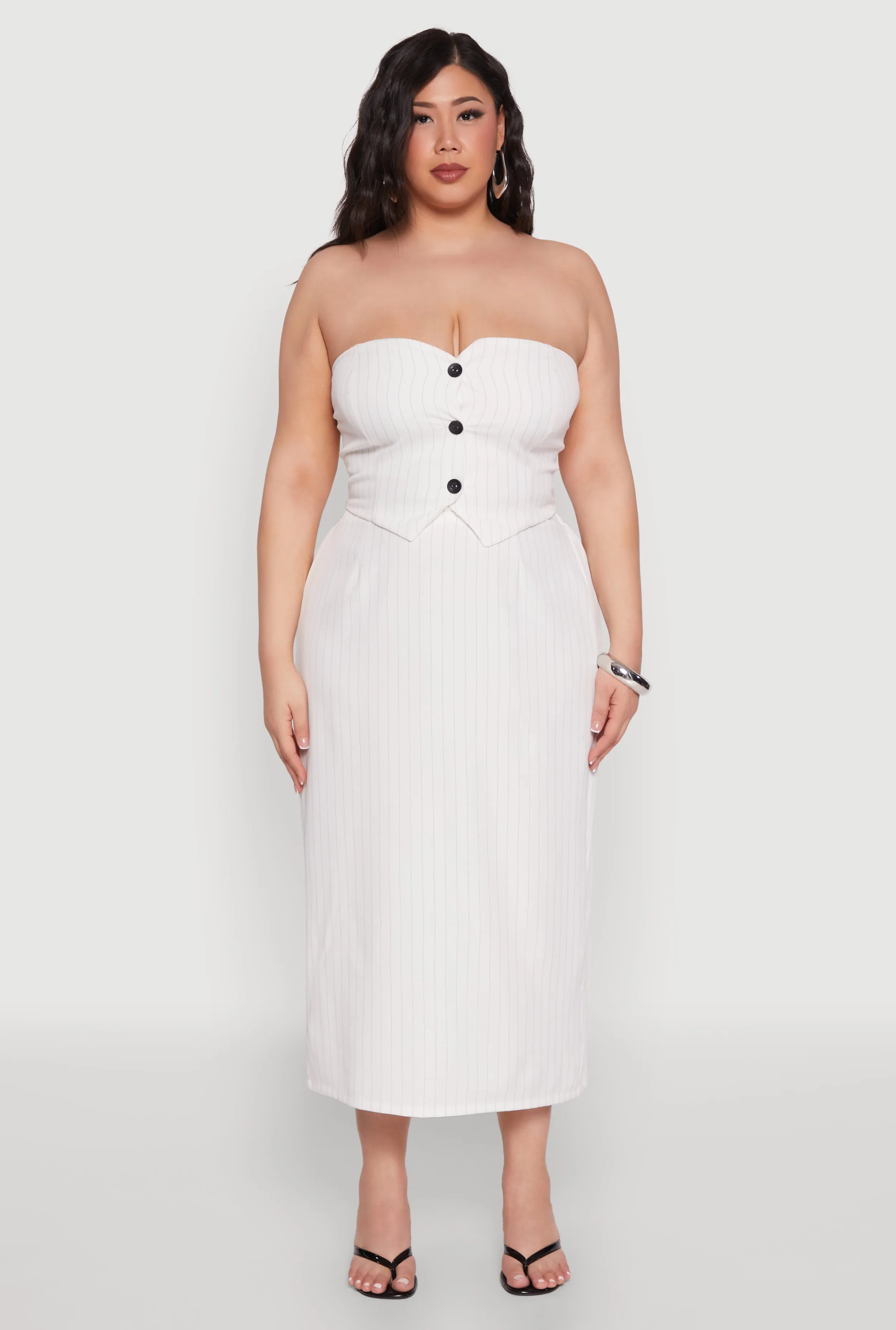 Plus Size Pinstripe Button Front Strapless Top sold by Rainbow product image thumbnail 2