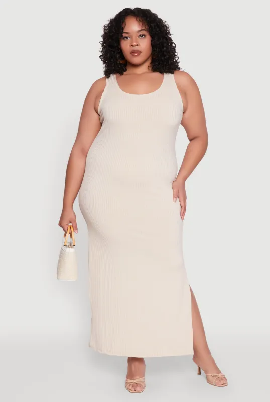 Plus Size Ribbed Knit Maxi Tank Dress sold by Rainbow