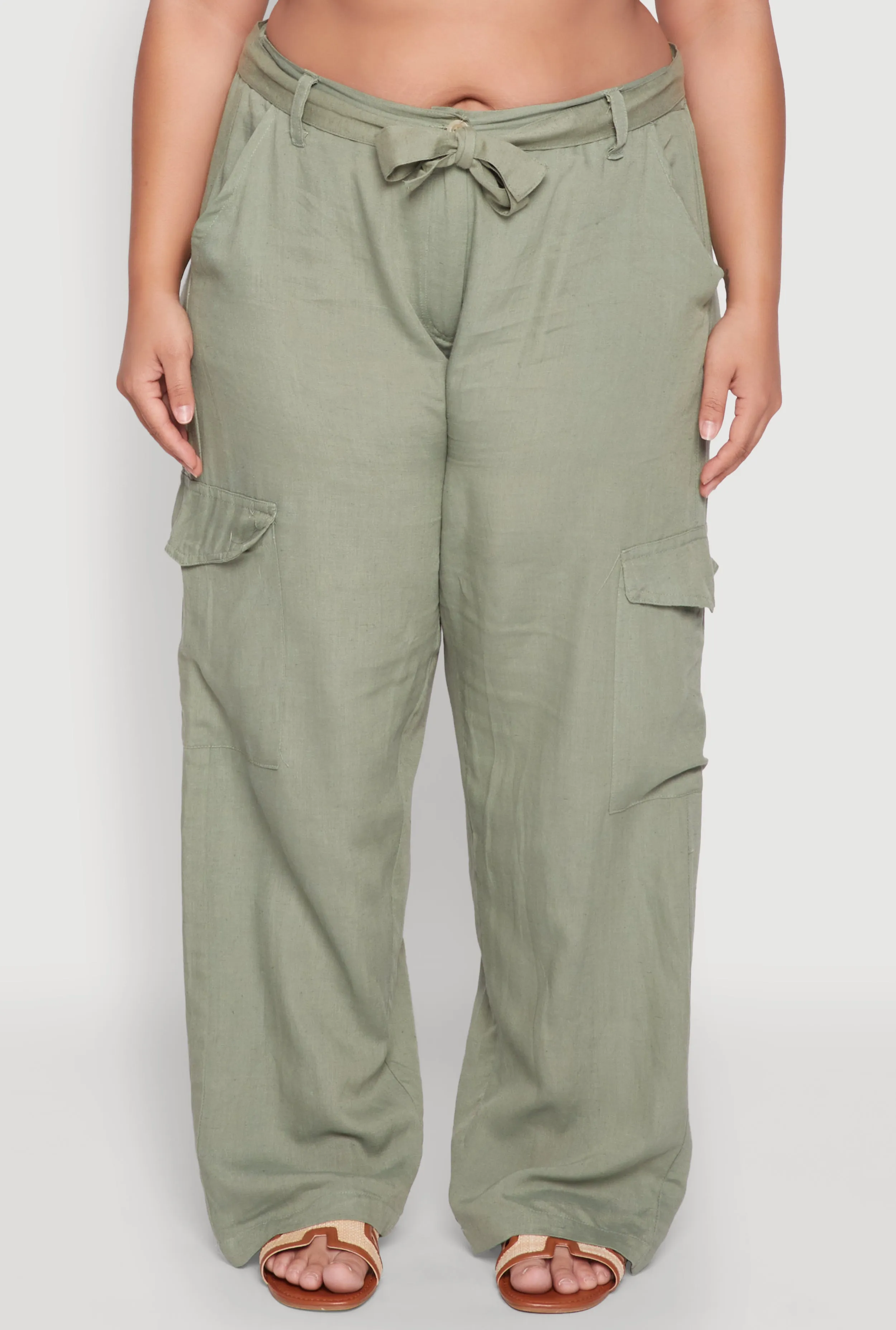 Plus Size Linen Tie Waist Belted Cargo Pants sold by Rainbow product image thumbnail 5