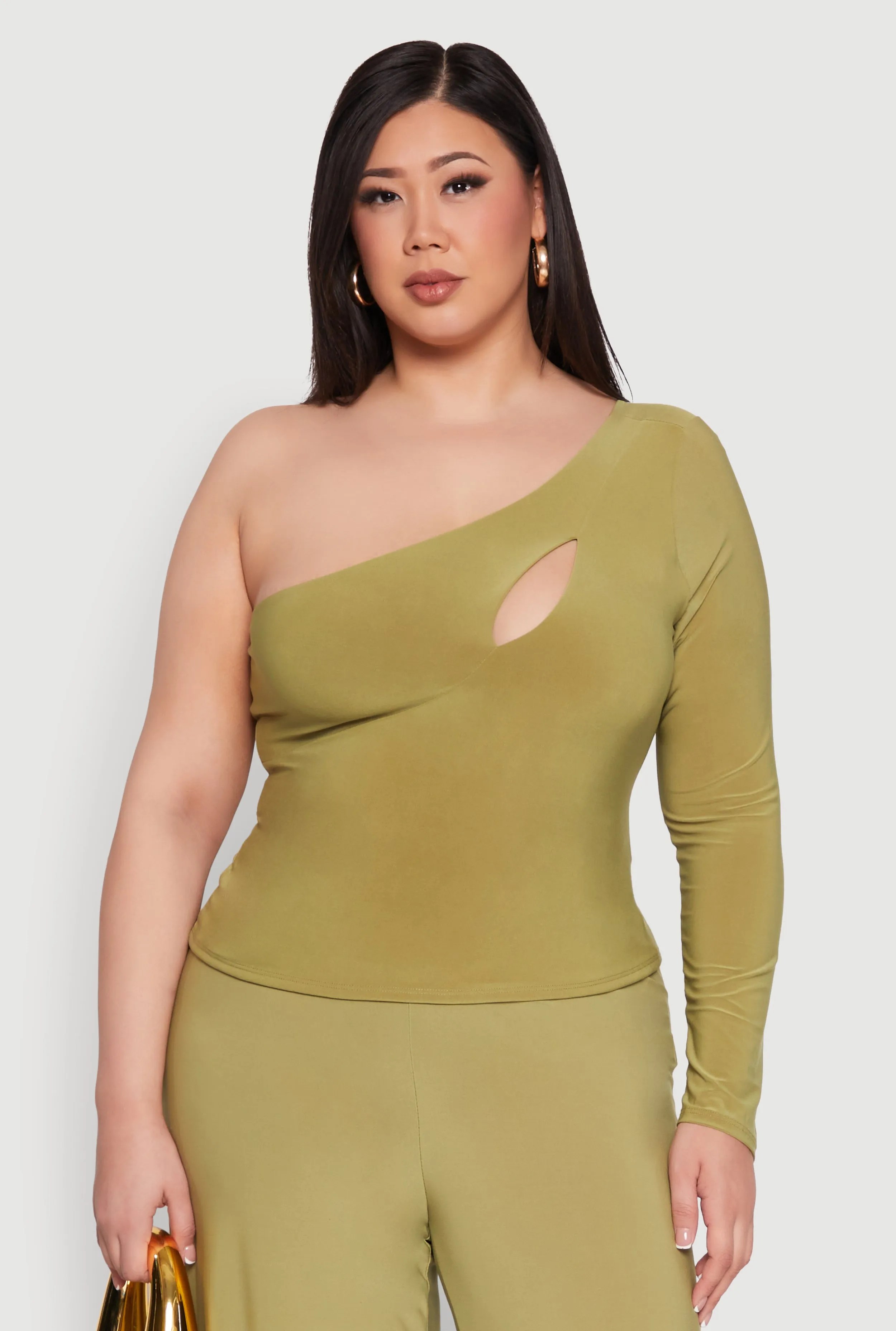 Plus Size One Shoulder Keyhole Top sold by Rainbow