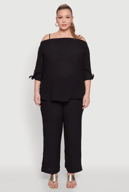 Plus Size Gauze Knit Cold Shoulder Blouse sold by Rainbow
