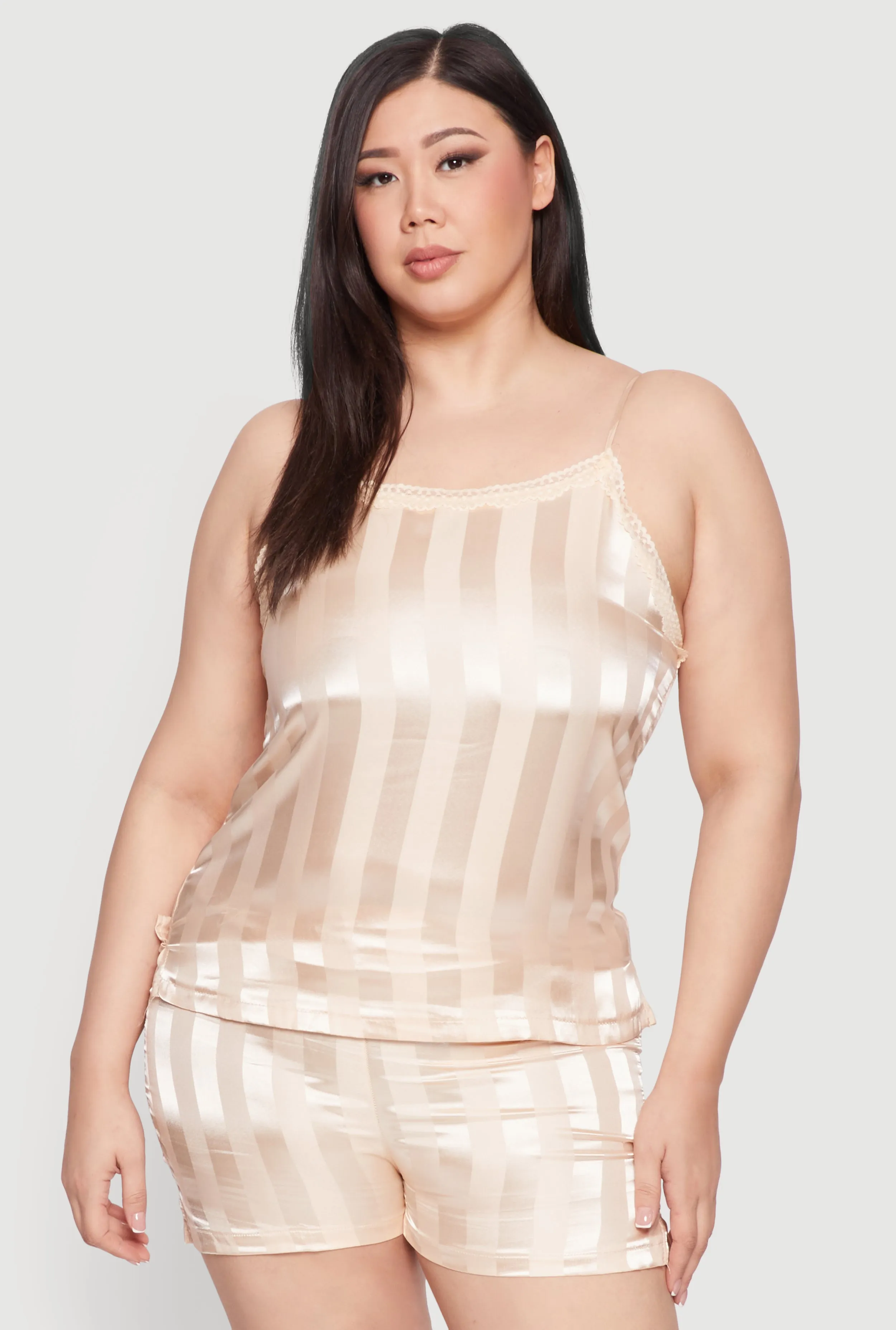 Plus Size Satin Shadow Stripe Pajama Cami and Shorts sold by Rainbow product image thumbnail 2