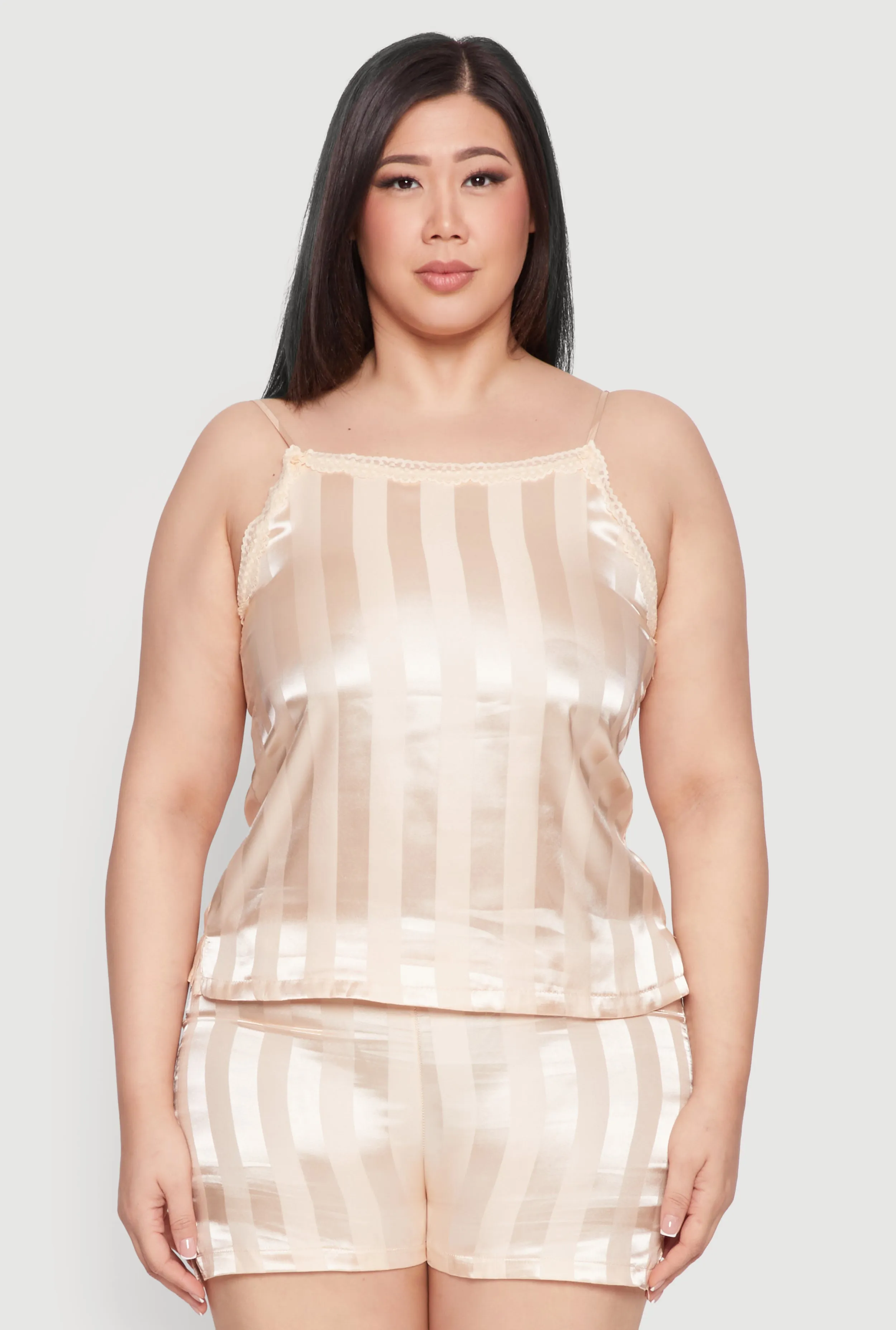 Plus Size Satin Shadow Stripe Pajama Cami and Shorts sold by Rainbow