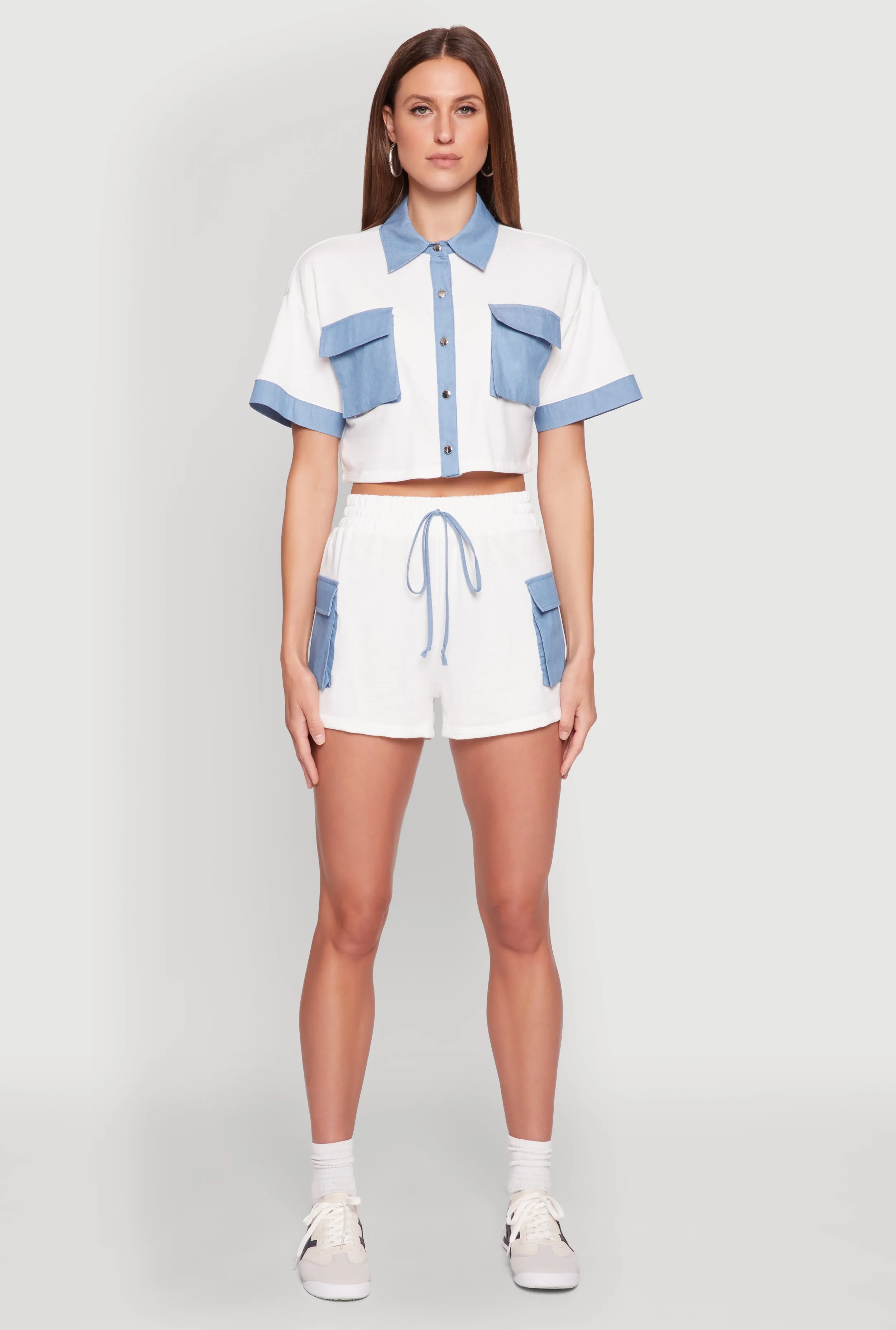 Chambray Detail Short Sleeve Crop Top sold by Rainbow product image thumbnail 2