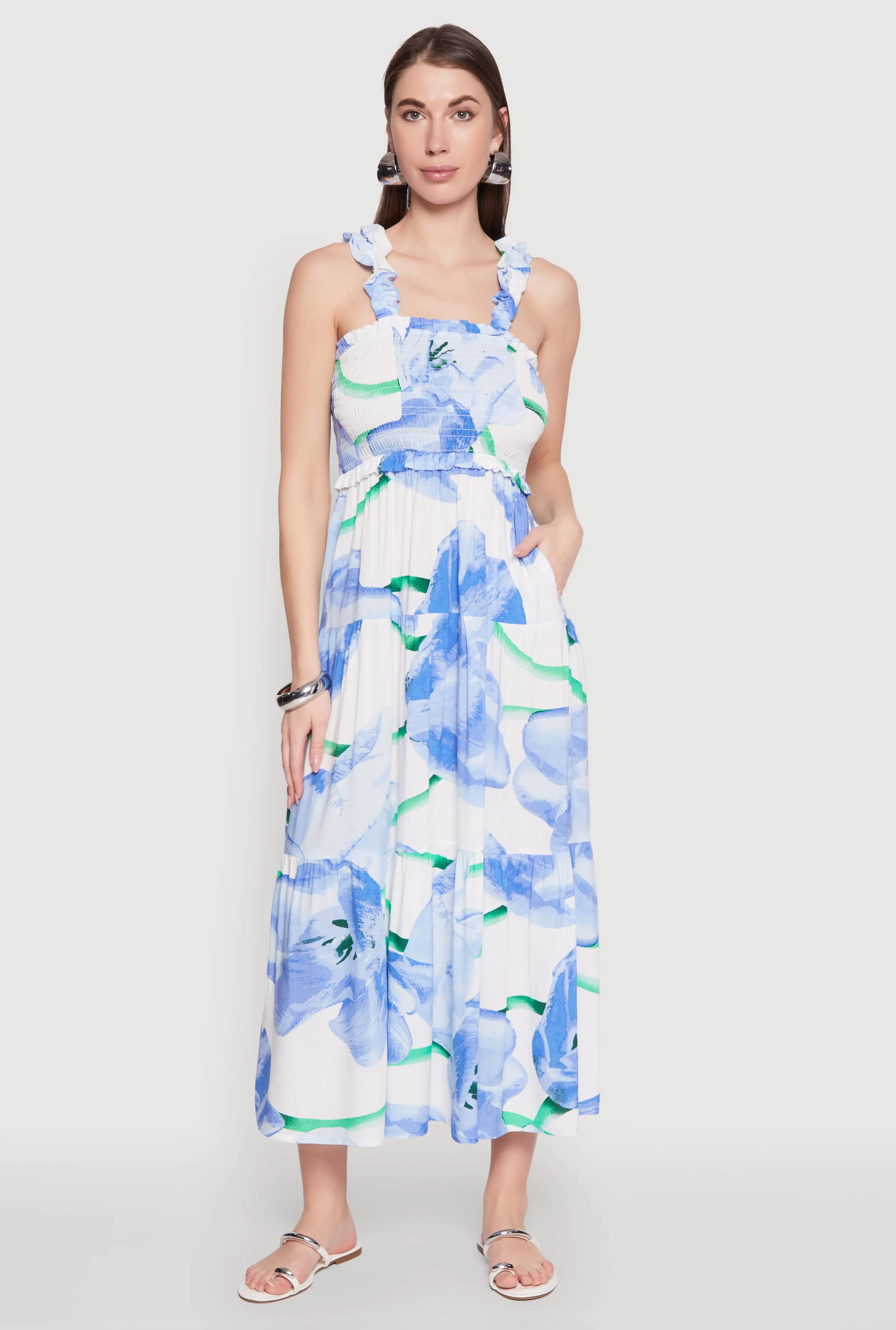 Floral Square Neck Tiered Midi Dress sold by Rainbow