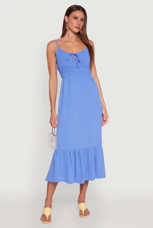 Tie Front Keyhole Flounce Hem Maxi Dress sold by Rainbow
