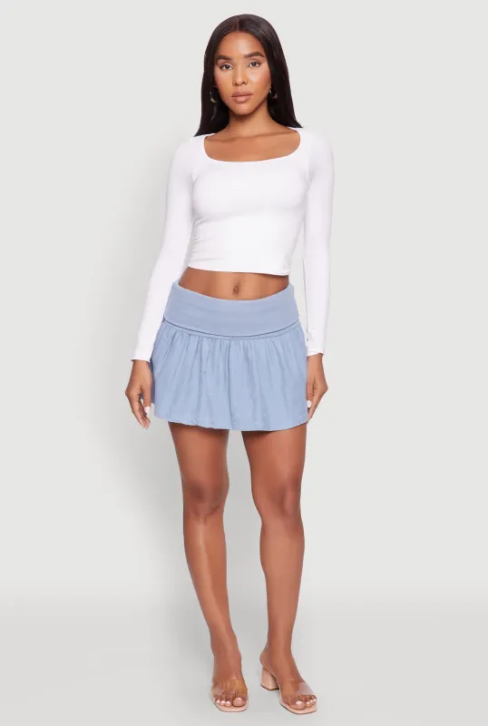 Mineral Wash Fold Over Waist Denim Skirt sold by Rainbow