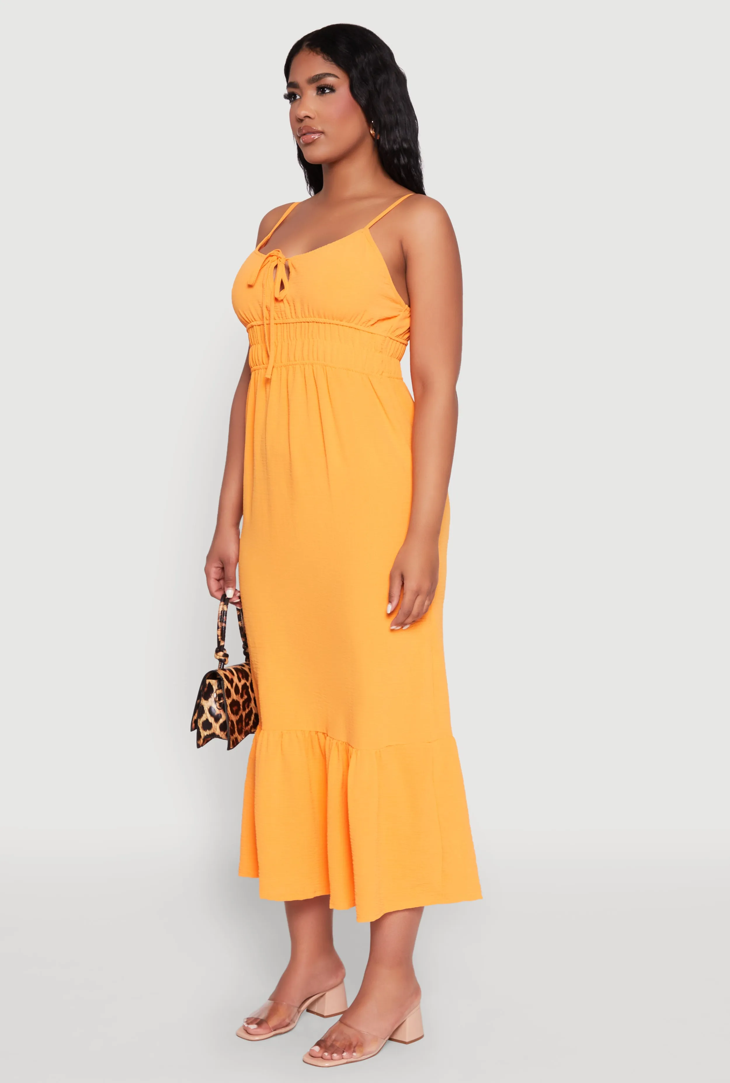 Tie Front Keyhole Flounce Hem Maxi Dress sold by Rainbow product image thumbnail 3