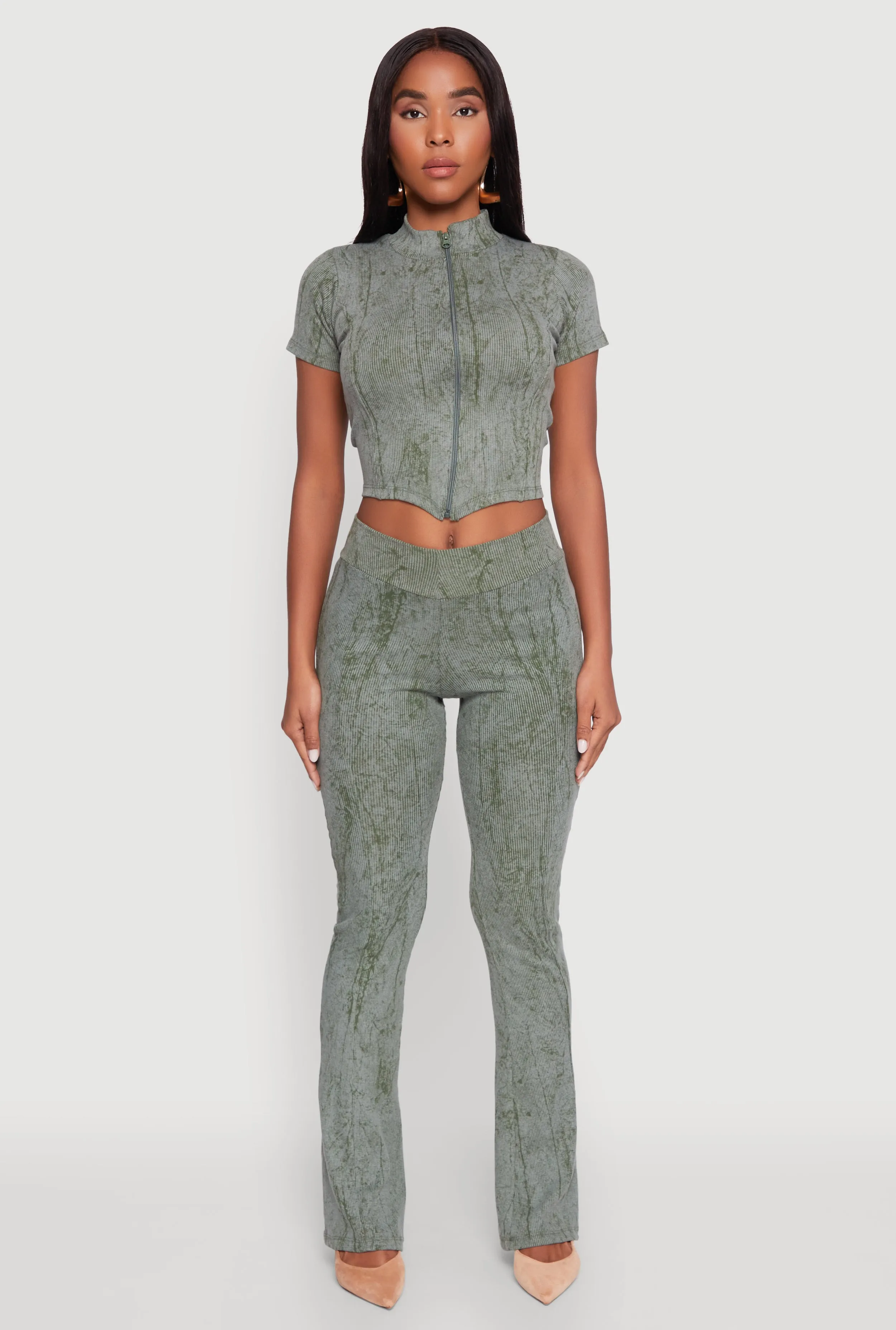 Ribbed Knit Mineral Wash Zip Front Top sold by Rainbow product image thumbnail 3