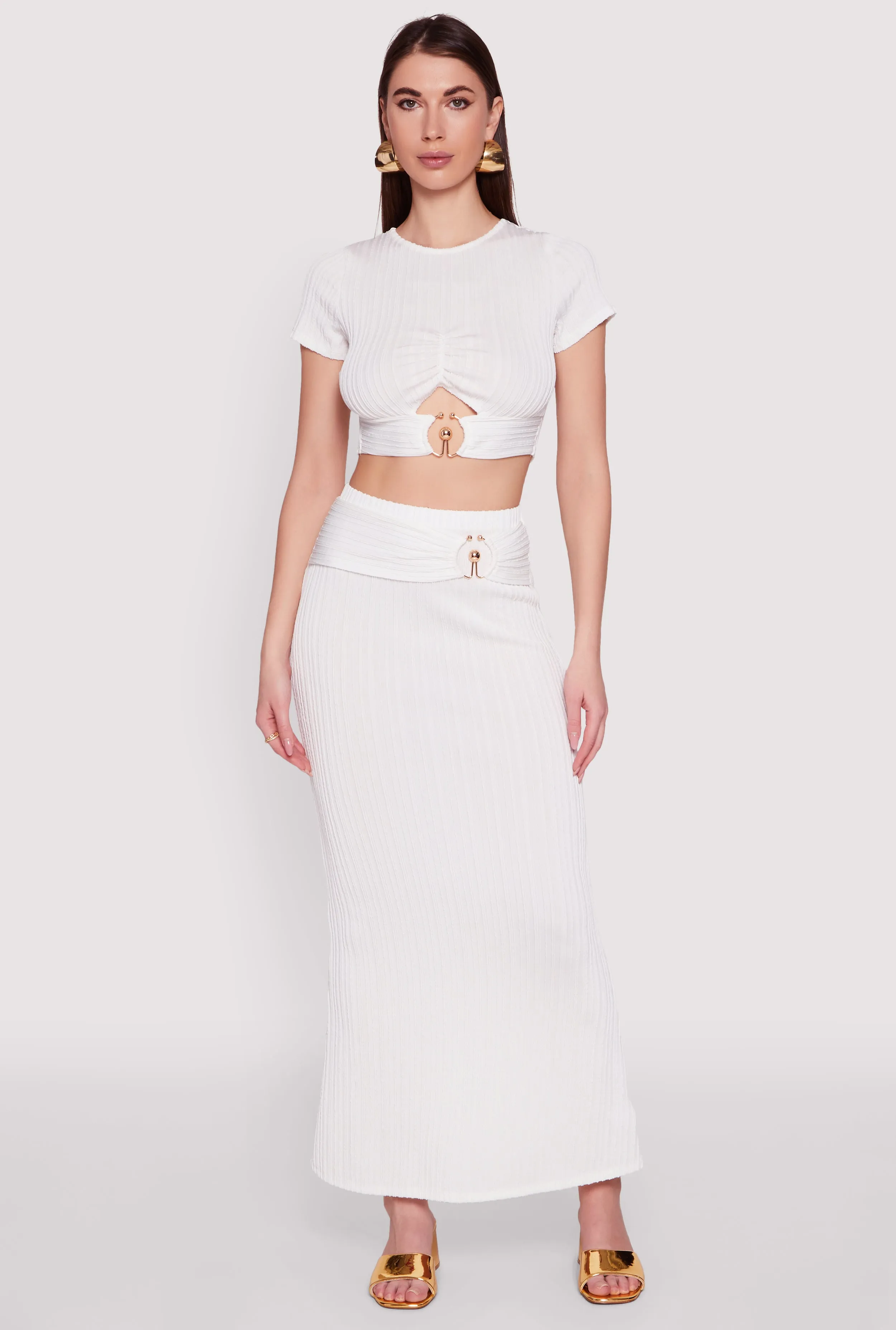 O Ring Metallic Detail Maxi Skirt sold by Rainbow