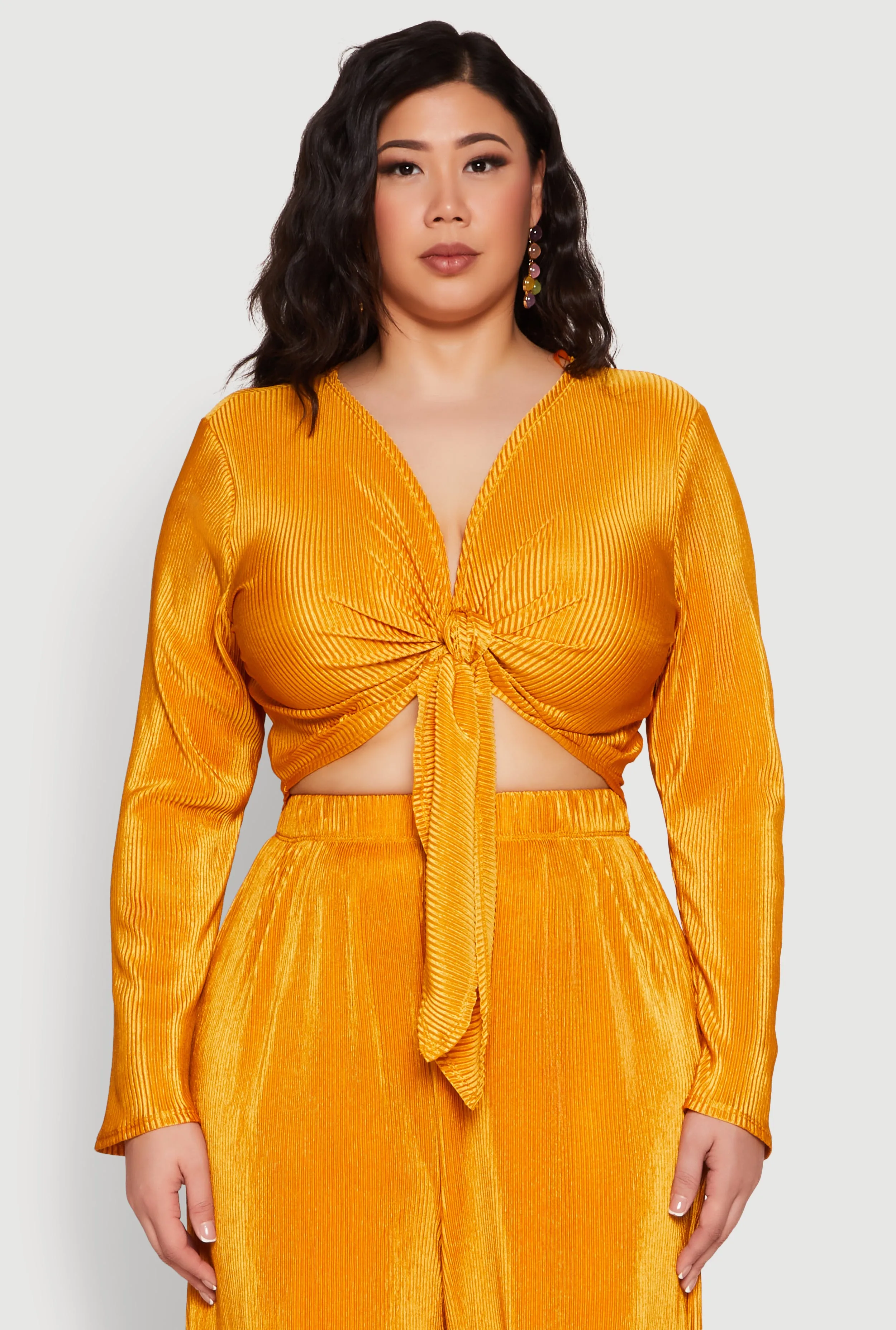 Plus Size Plisse Tie Front Crop Top sold by Rainbow