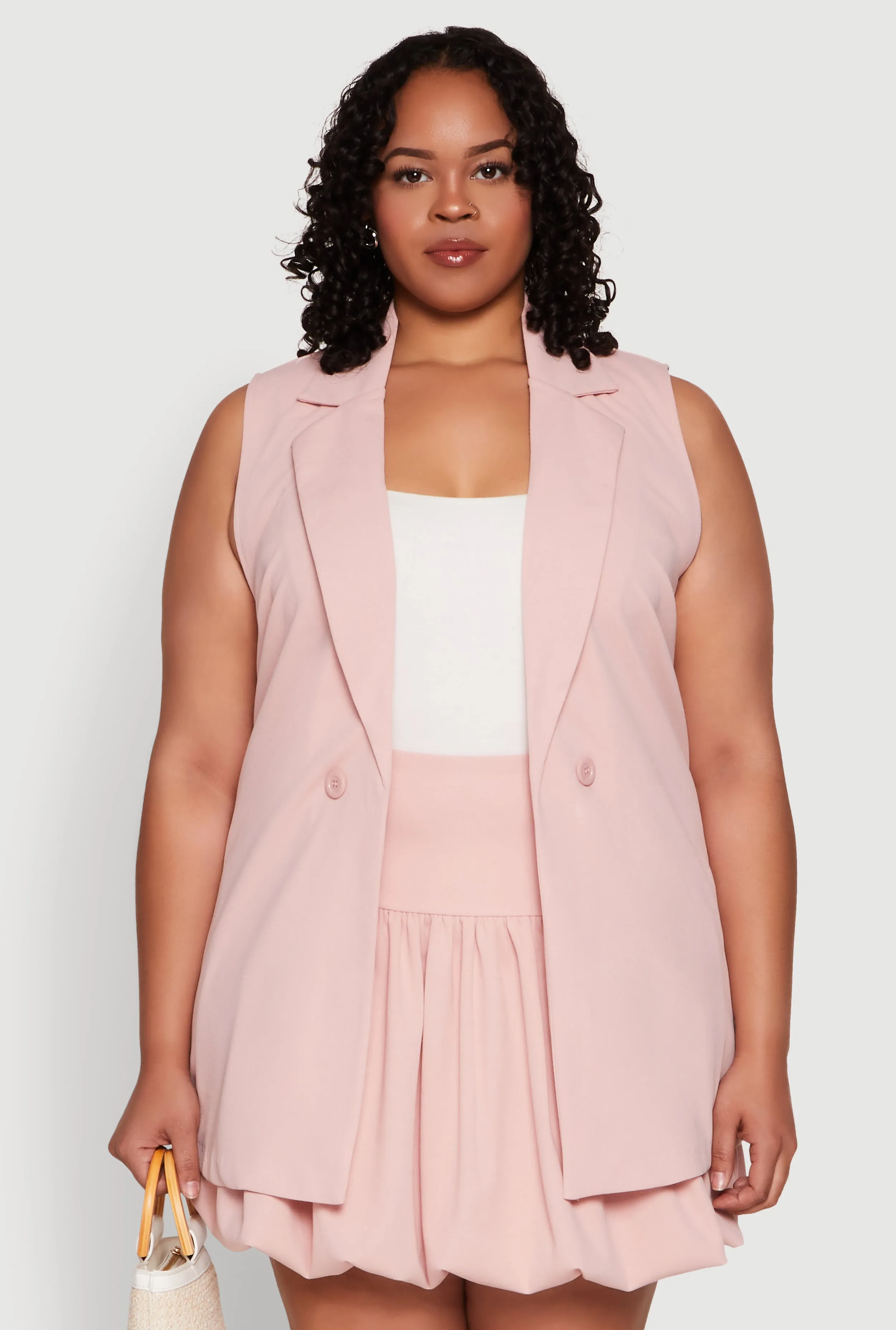 Plus Size Crepe Knit Button Detail Blazer Vest sold by Rainbow