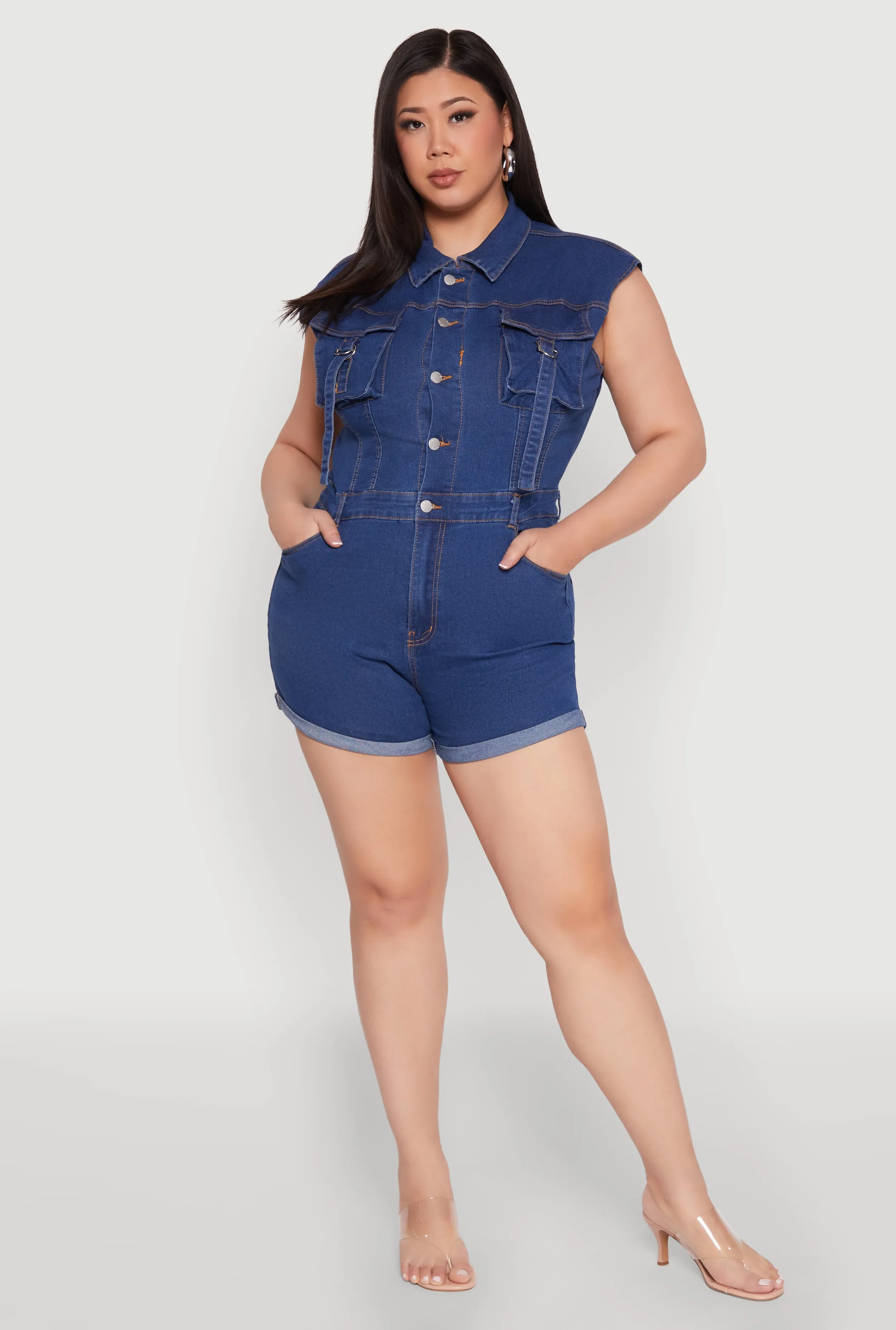 Plus Size Daisy Cargo Pocket Denim Romper sold by Rainbow