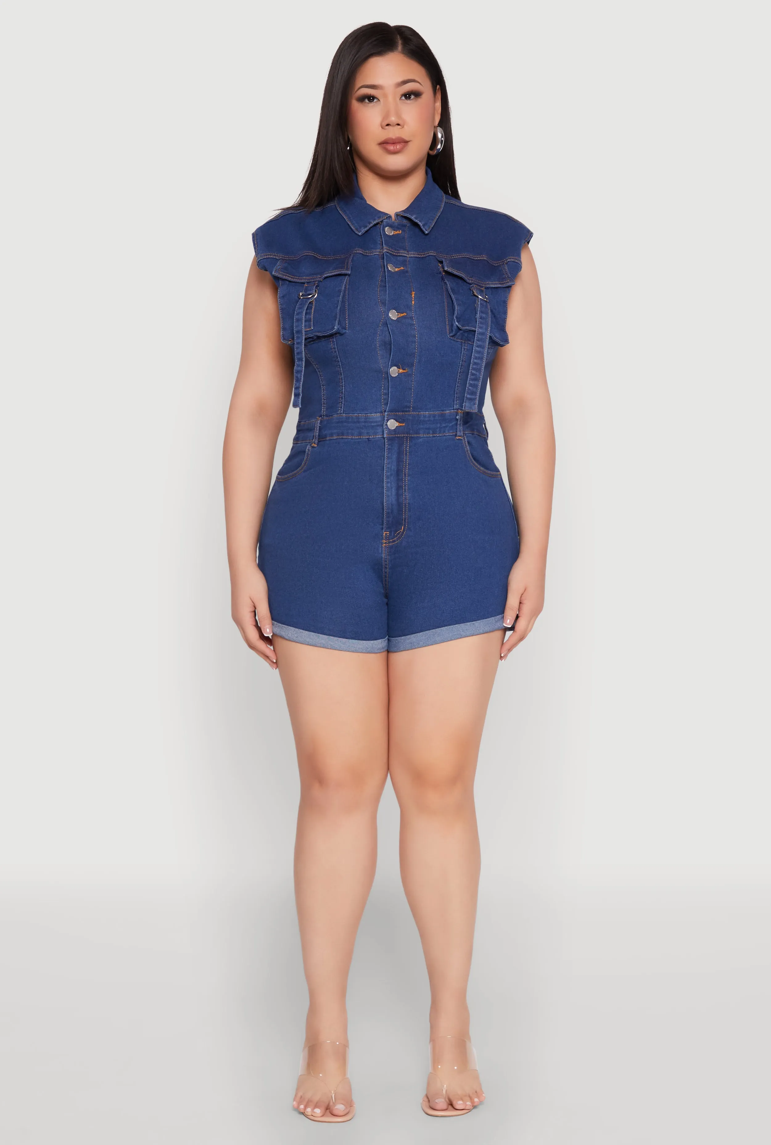 Plus Size Daisy Cargo Pocket Denim Romper sold by Rainbow product image thumbnail 2