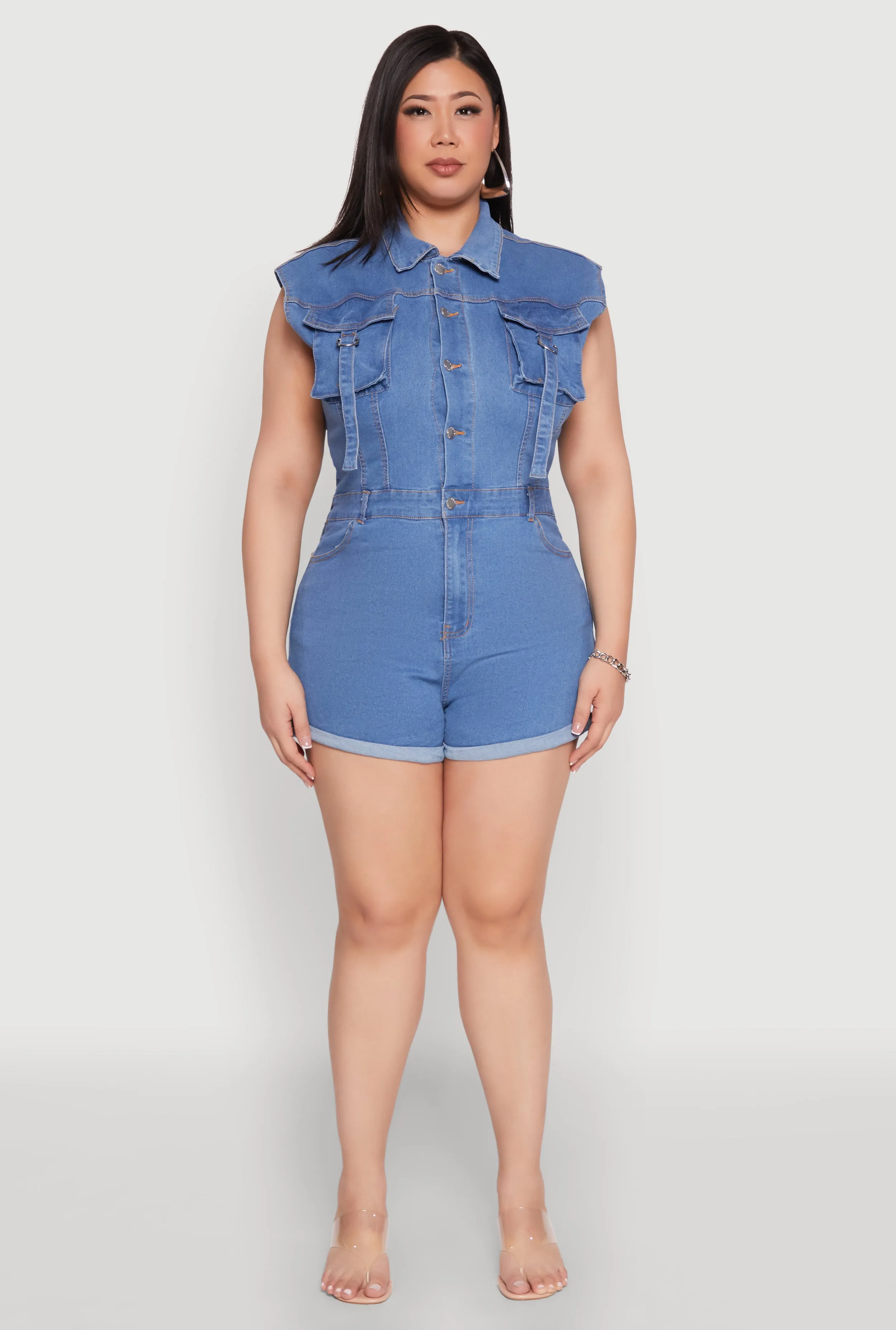 Plus Size Daisy Cargo Pocket Denim Romper sold by Rainbow product image thumbnail 2