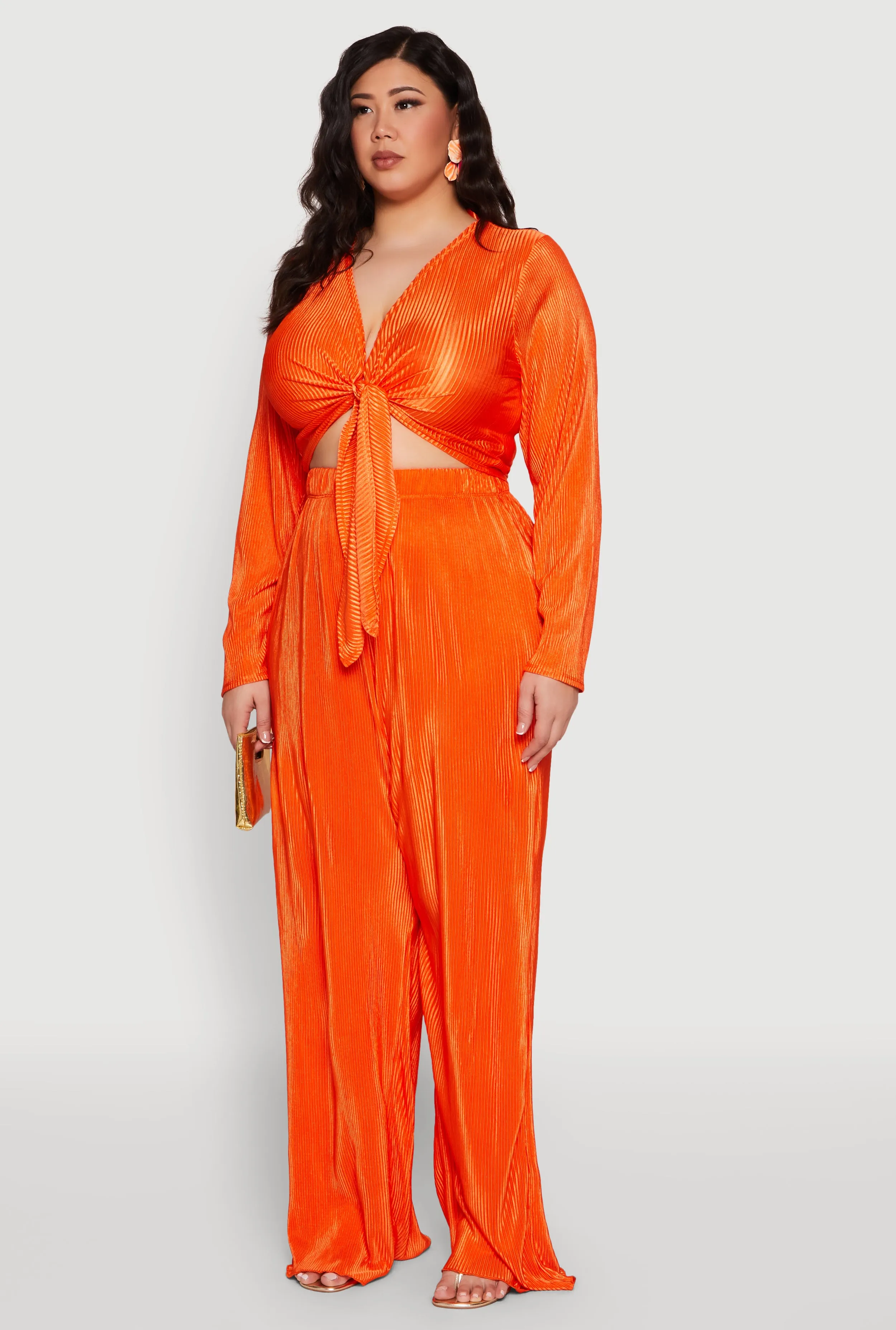 Plus Size Plisse Tie Front Crop Top sold by Rainbow product image thumbnail 5