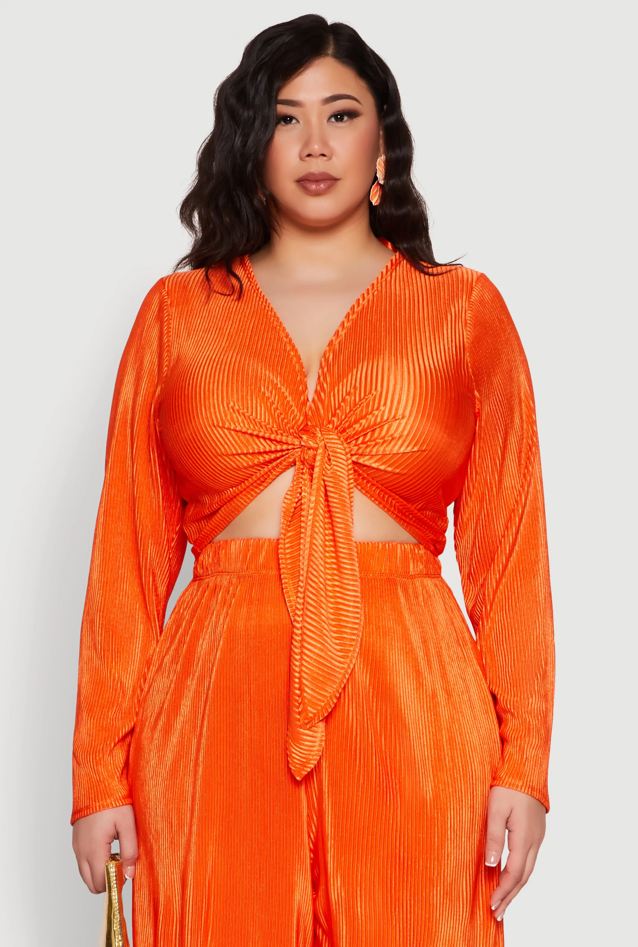 Plus Size Plisse Tie Front Crop Top sold by Rainbow