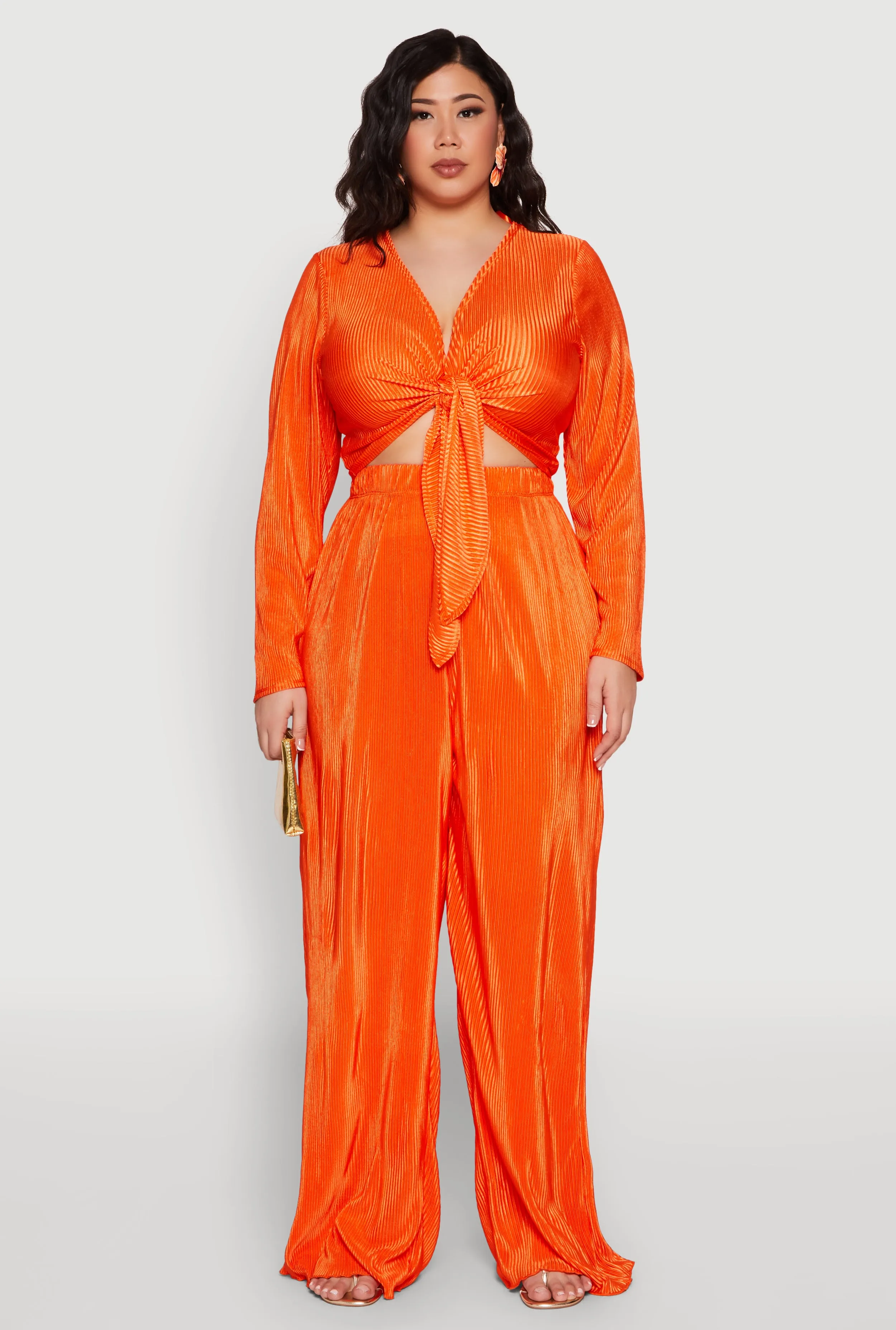 Plus Size Plisse Tie Front Crop Top sold by Rainbow product image thumbnail 2