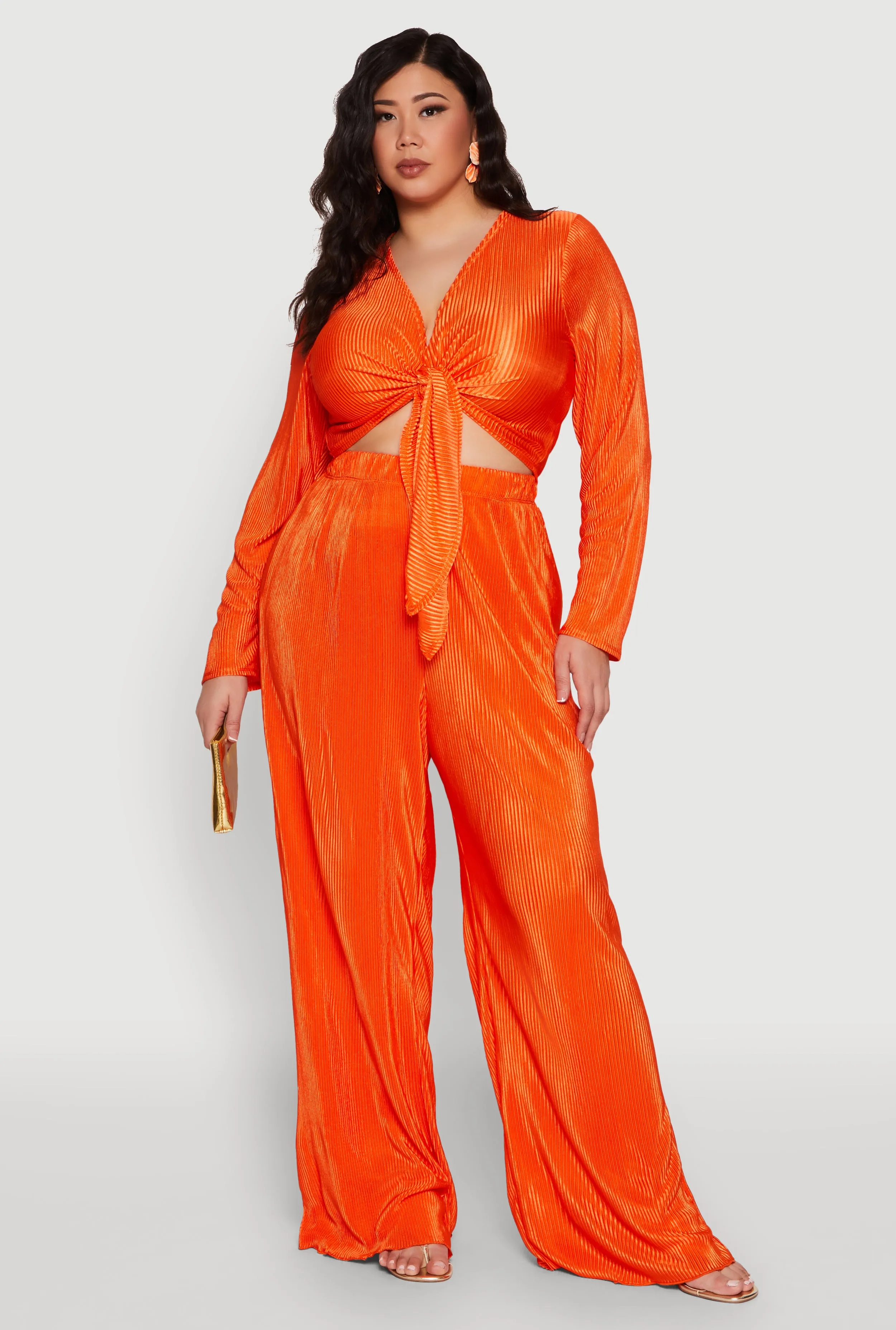 Plus Size Plisse Tie Front Crop Top sold by Rainbow product image thumbnail 3