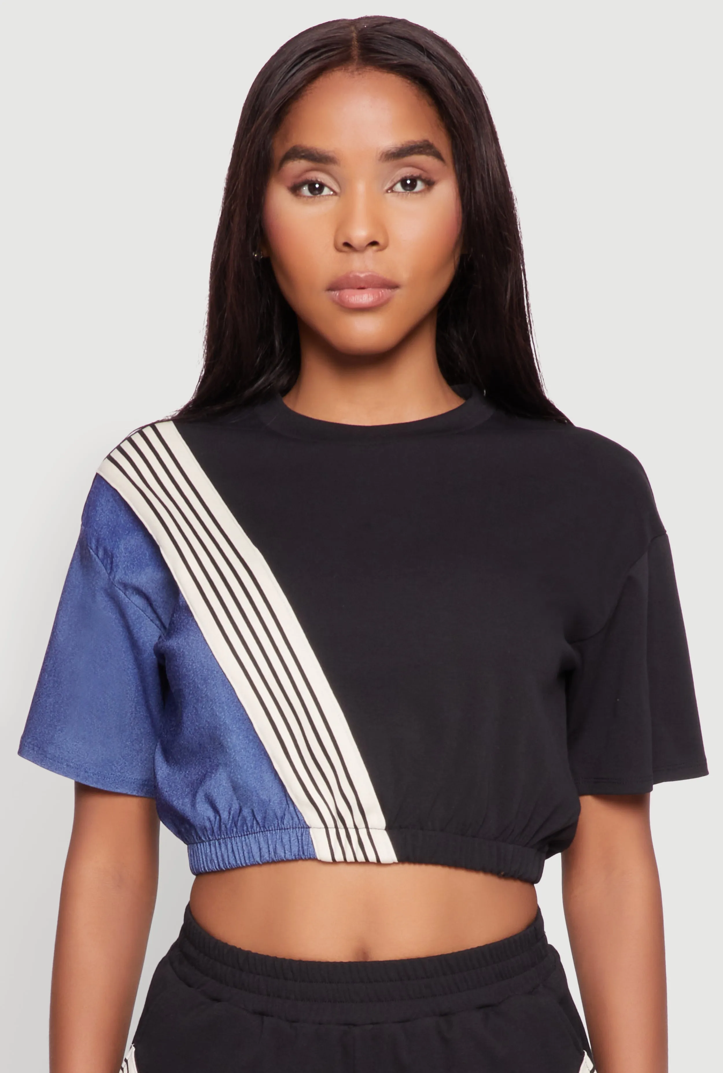 Color Block Stripe Detail Crop Top sold by Rainbow