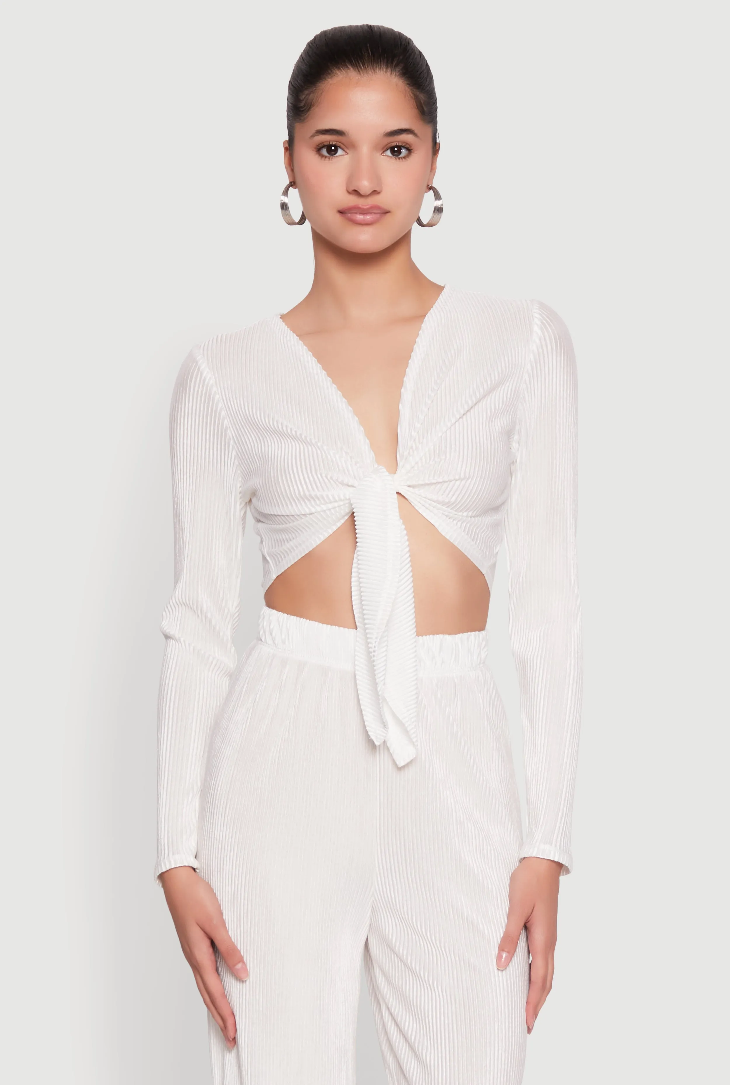 Plisse Tie Front Crop Top sold by Rainbow