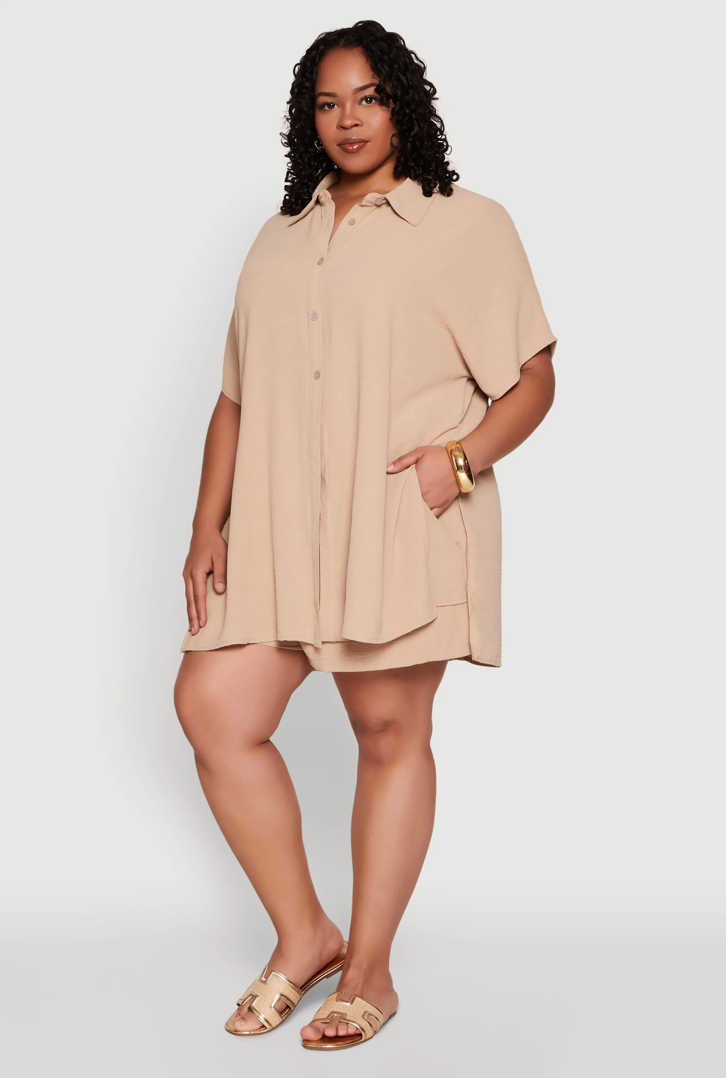 Plus Size Airy Oversized Slit Hem Shirt sold by Rainbow product image thumbnail 3