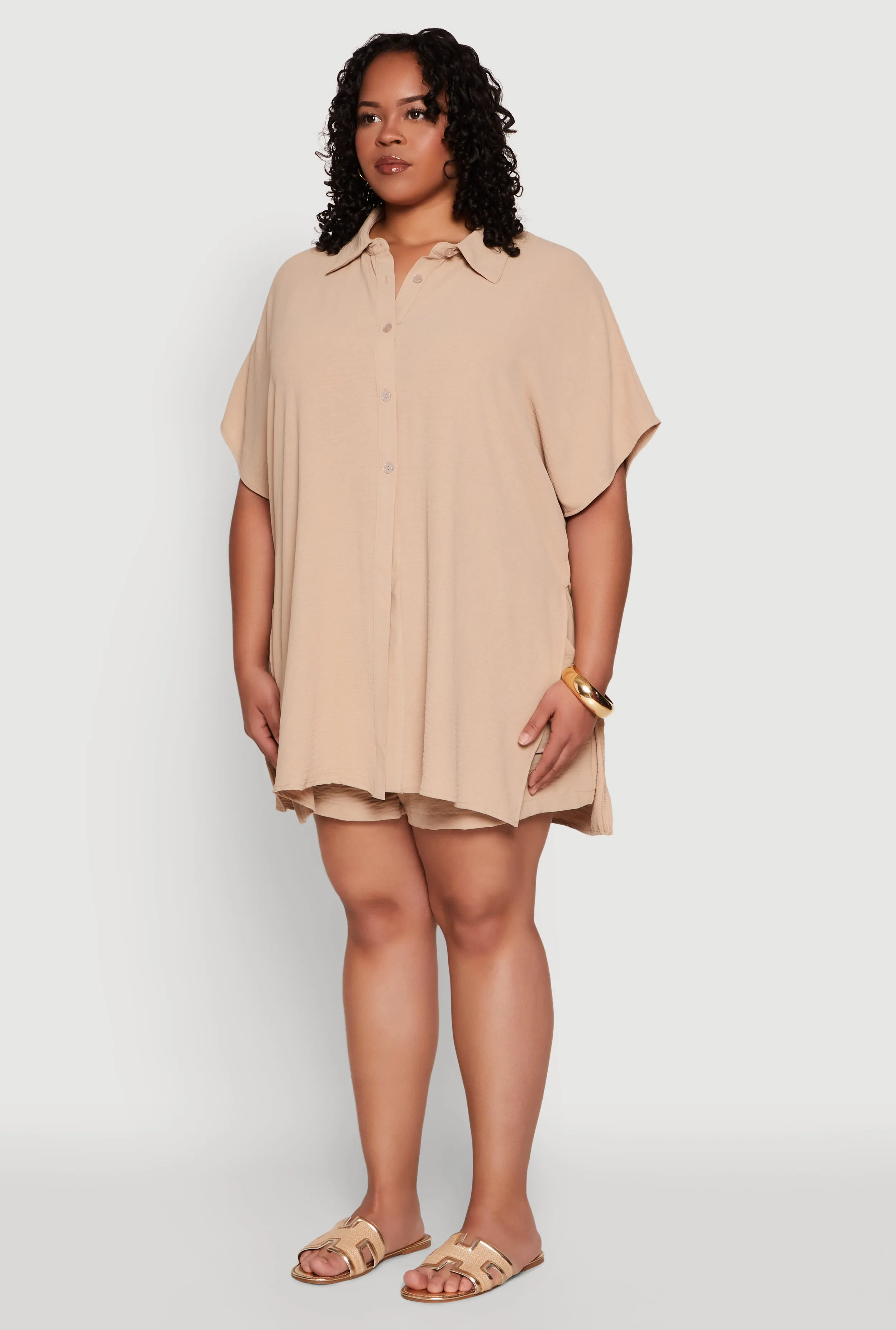 Plus Size Airy Oversized Slit Hem Shirt sold by Rainbow product image thumbnail 5