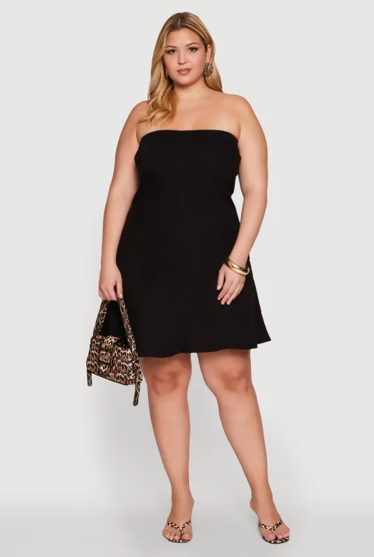 Plus Size Daisy Strapless Denim Skater Dress sold by Rainbow