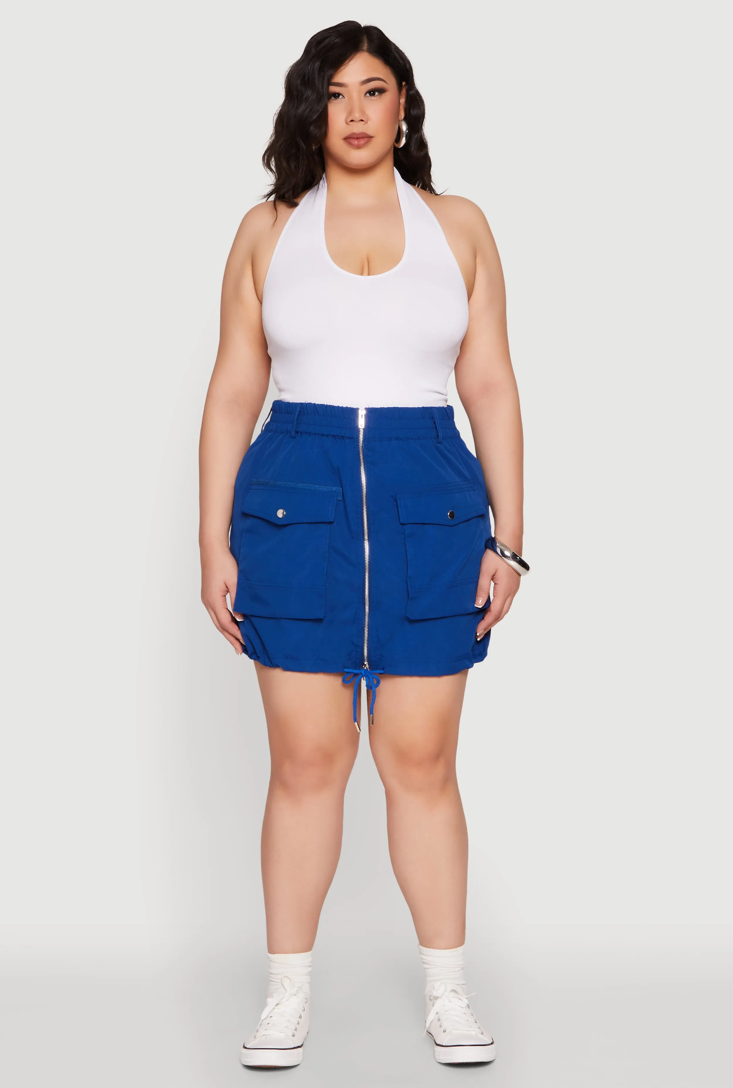 Plus Size Zip Front Cargo Pocket Skirt sold by Rainbow