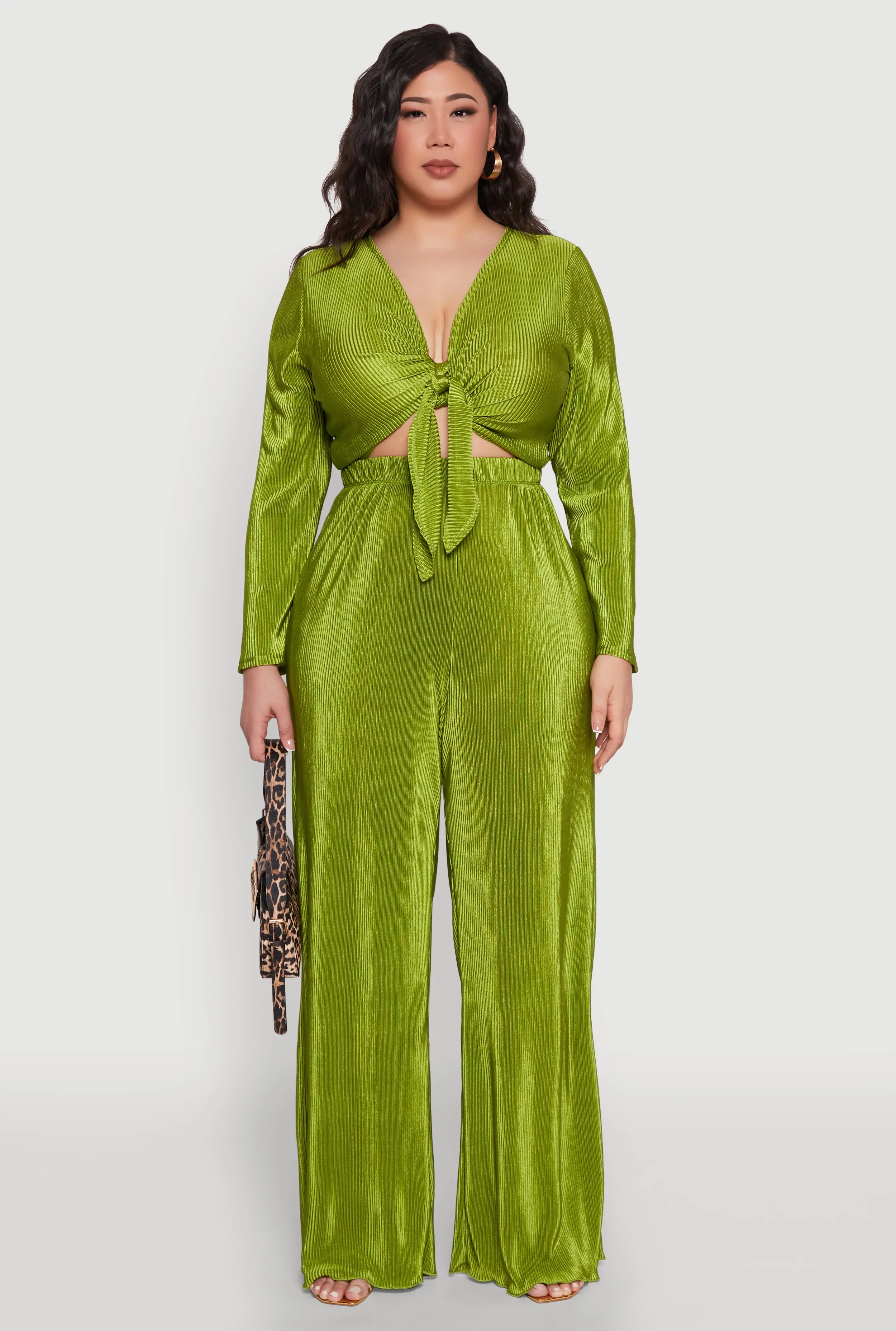 Plus Size Plisse Tie Front Crop Top sold by Rainbow product image thumbnail 3