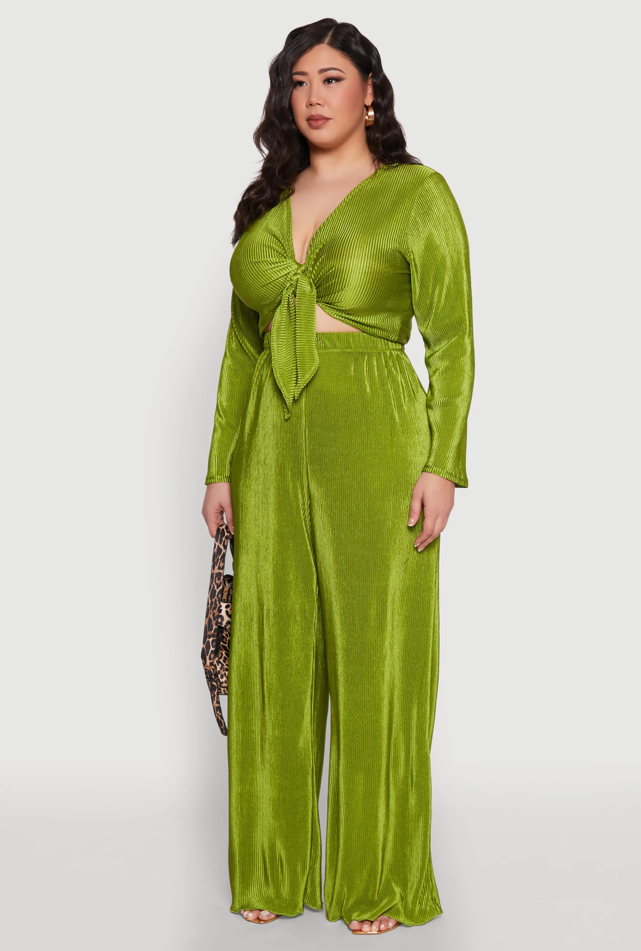 Plus Size Plisse Tie Front Crop Top sold by Rainbow product image thumbnail 5