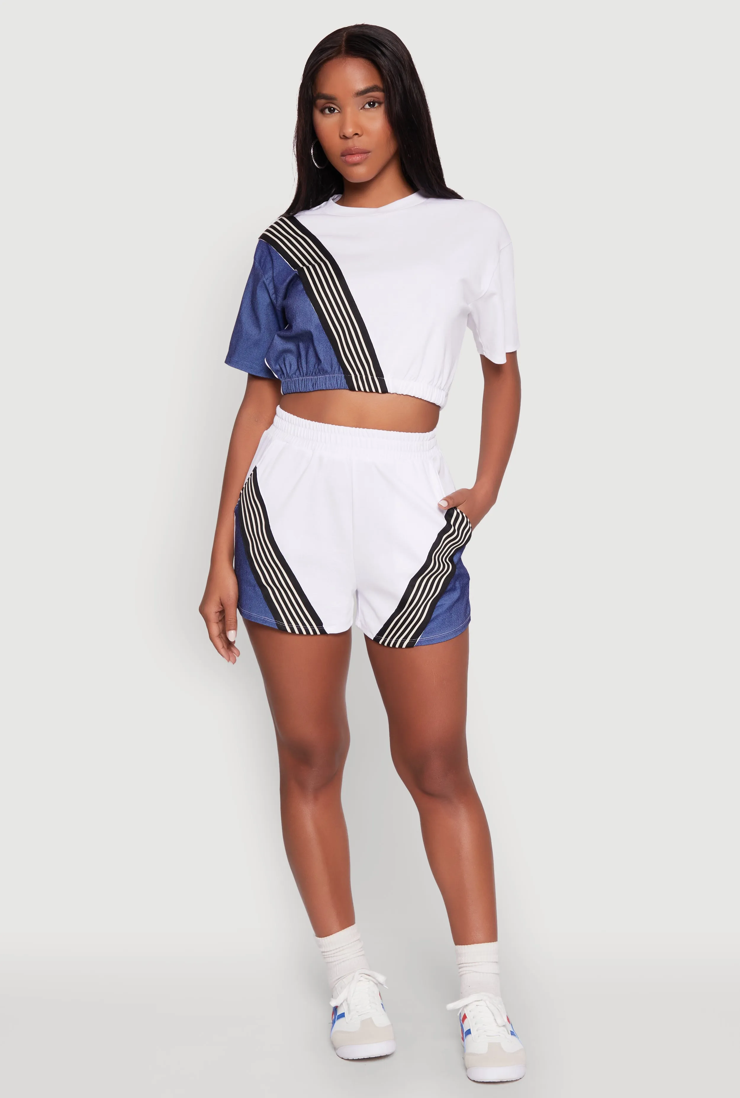 Color Block Stripe Detail Shorts sold by Rainbow