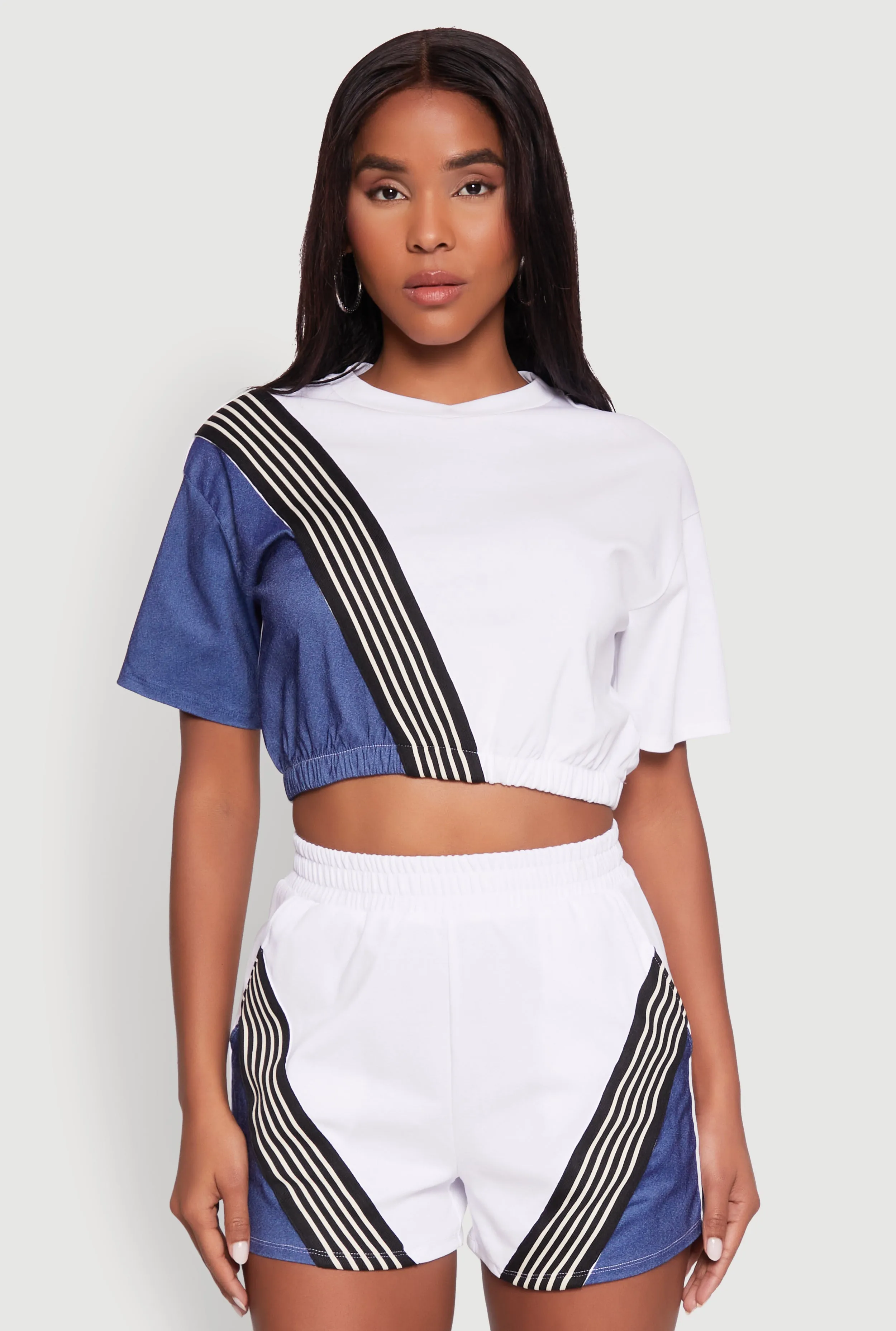 Color Block Stripe Detail Crop Top sold by Rainbow